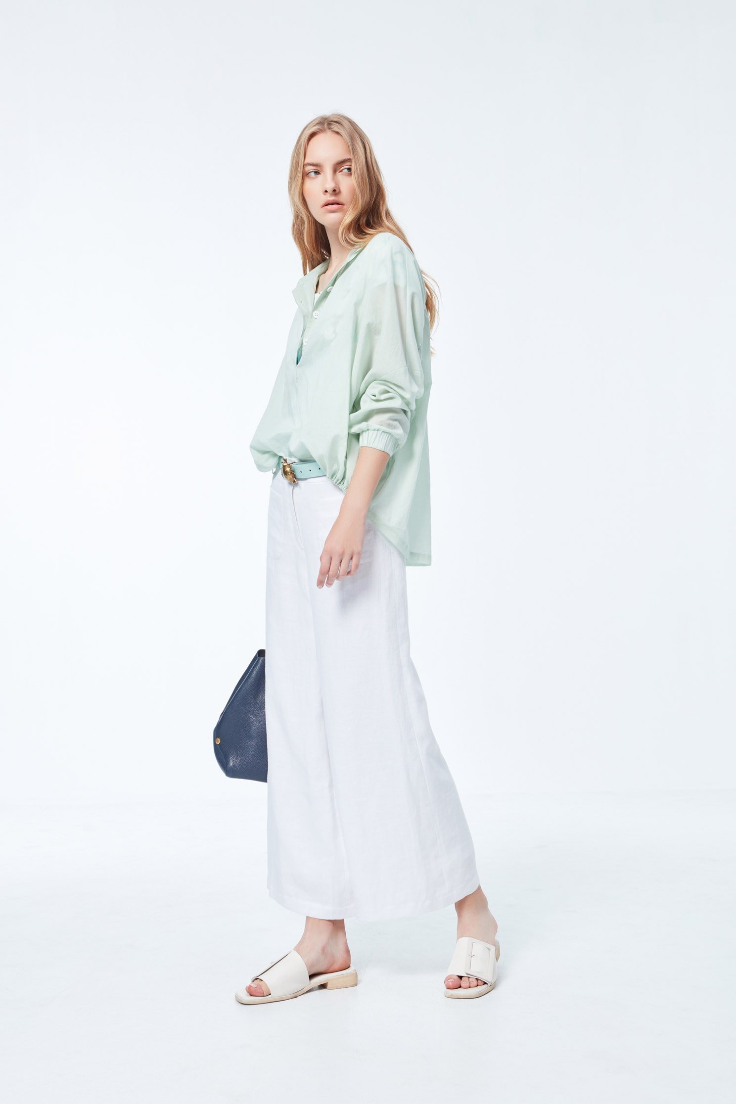 Oversize Short Long Hem Light Green TopLight green design top,Tops,Round neck tops,Season (SS) Look,Season (AW) Look,Blouses