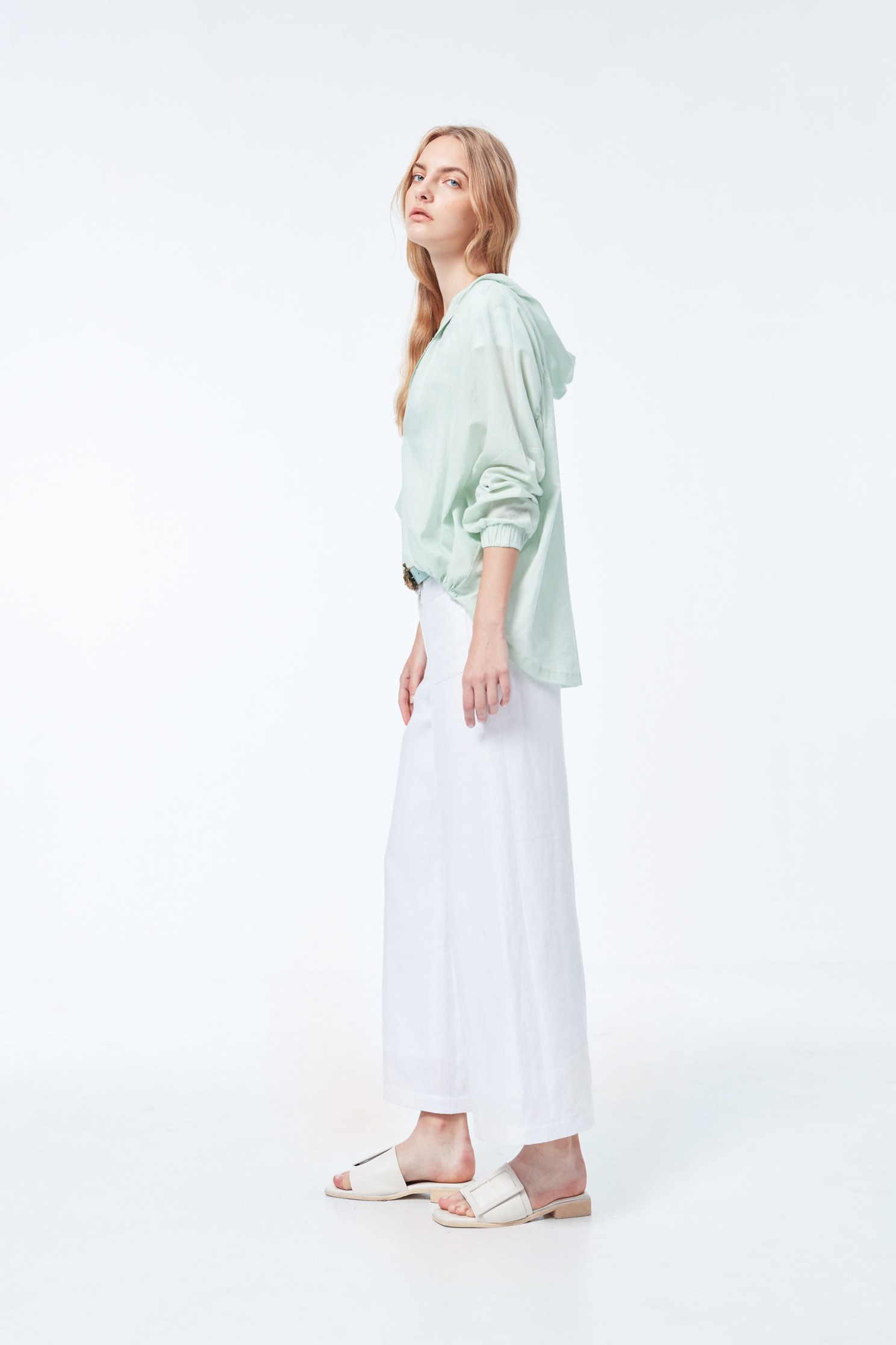 Oversize Short Long Hem Light Green TopLight green design top,Tops,Round neck tops,Season (SS) Look,Season (AW) Look,Blouses