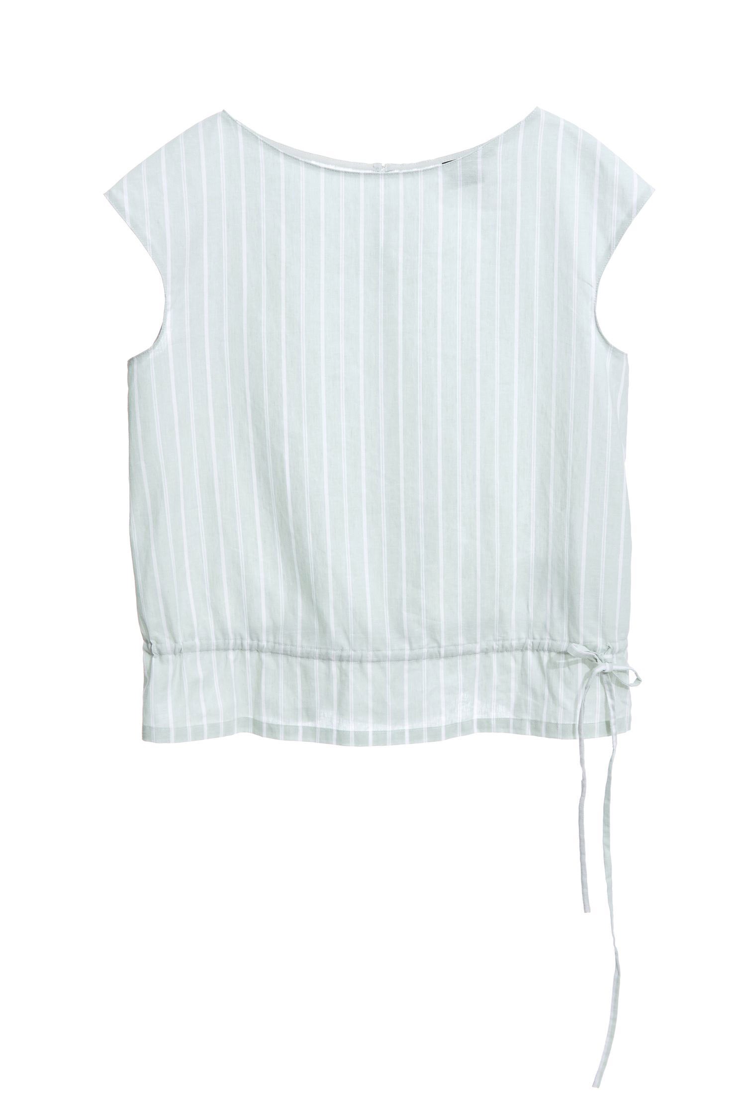 Drawstring Strip Printed TopLight green striped top,Tops,Round neck tops,Season (SS) Look,Stripe,Season (AW) Look