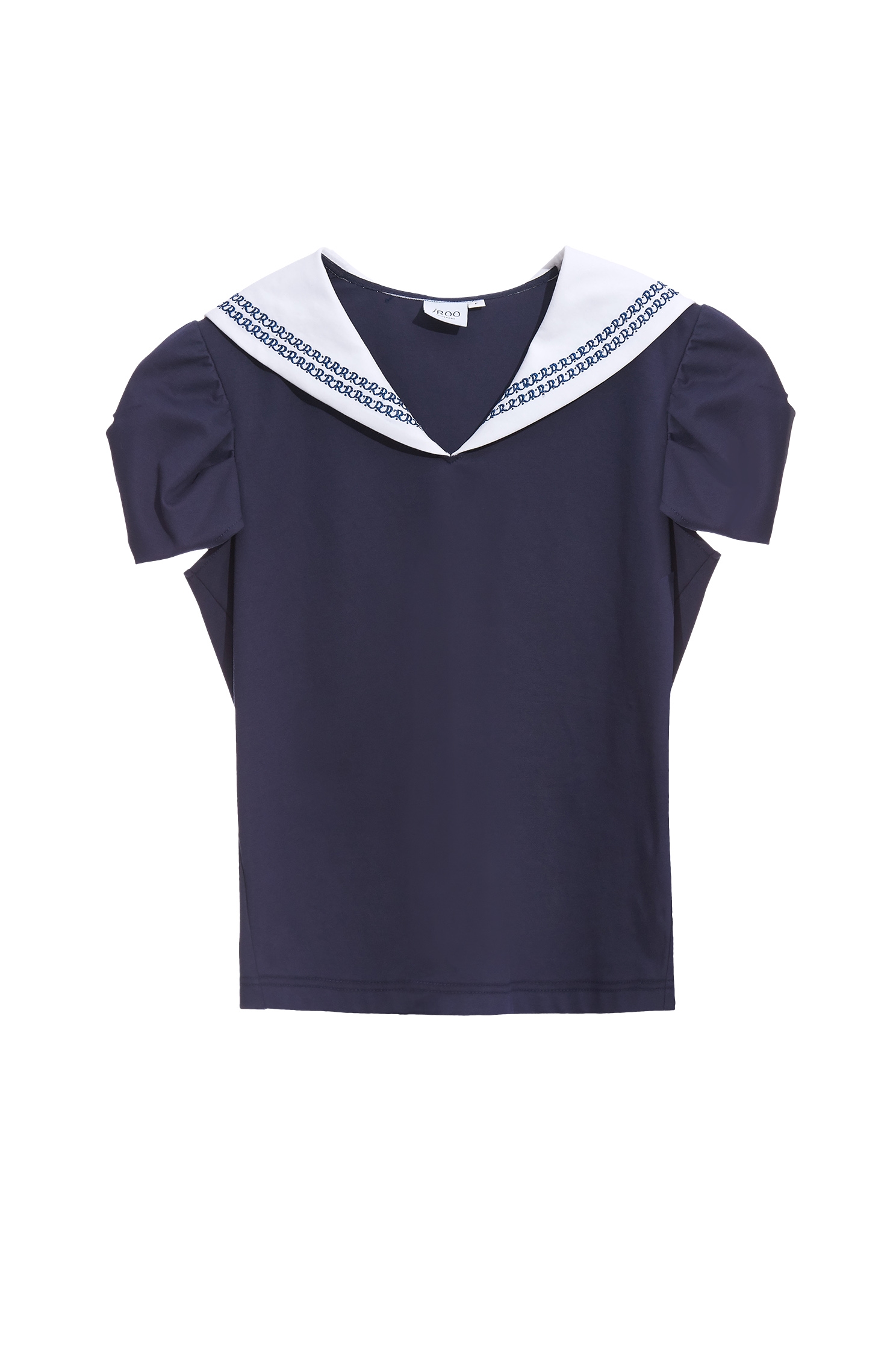 Navy collar embroidered edge topNavy collar embroidered edge top,T-shirts,Tops,Embroidered,Season (SS) Look,comfotism