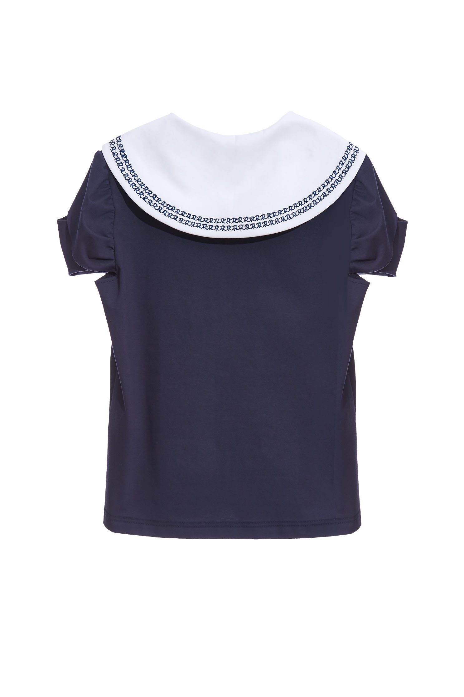 Navy collar embroidered edge topNavy collar embroidered edge top,T-shirts,Tops,Embroidered,Season (SS) Look,comfotism