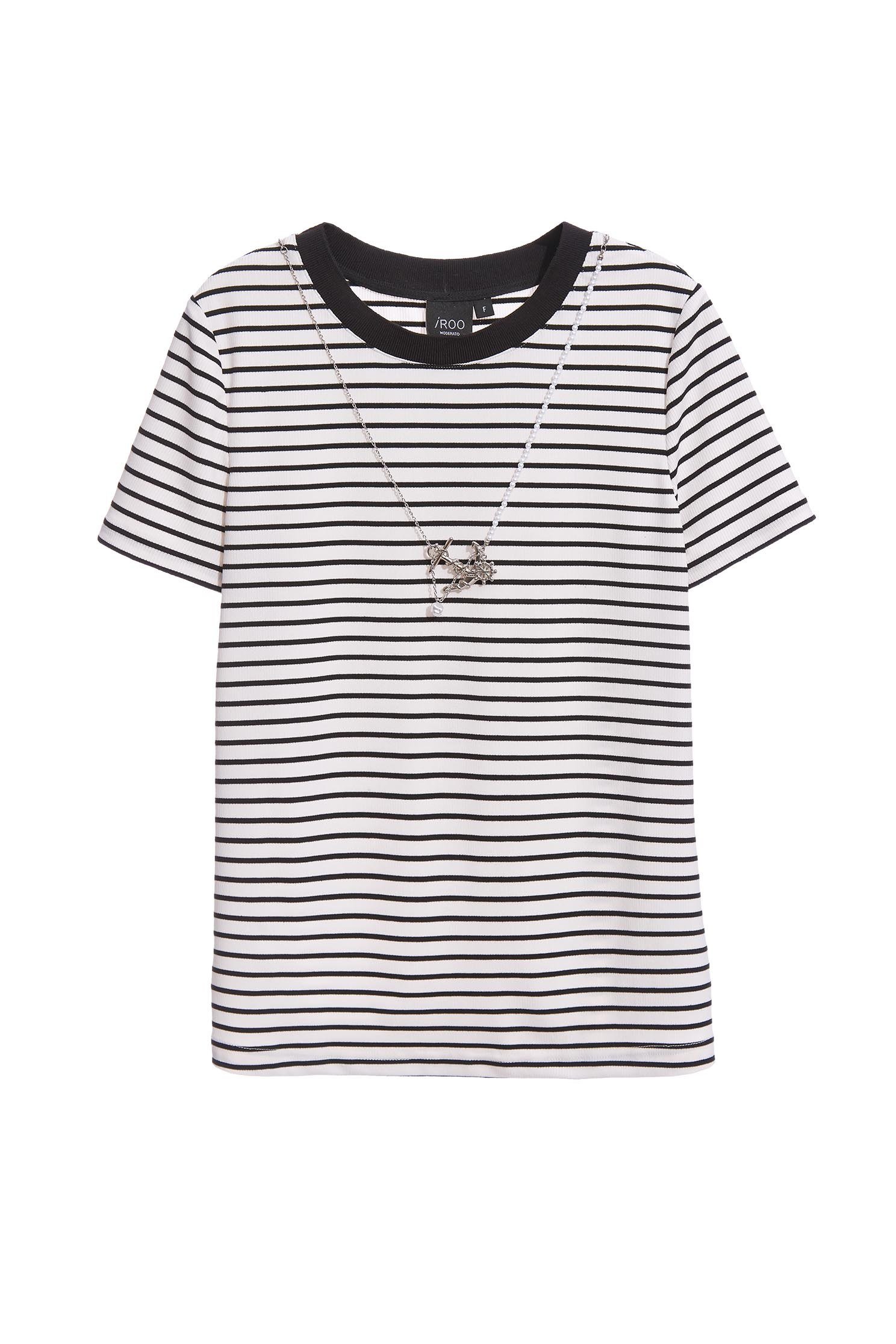 Stripe Top With Accessory Detailstriped top,T-shirts,T-shirts,Tops,Round neck tops,Season (SS) Look,Stripe,comfotism,Necklaces