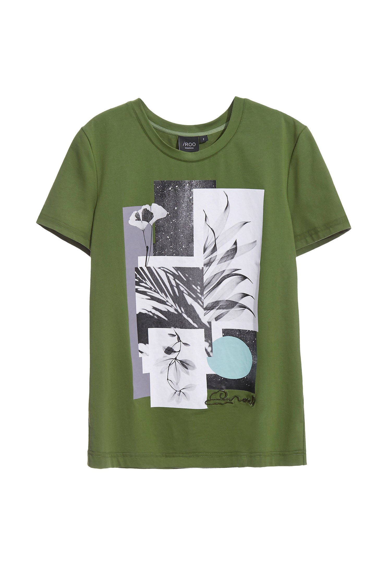 Graphic Print Green TeeBotanical printed T-shirt,T-shirts,T-shirts,Tops,Embroidered,Season (SS) Look,coolsummer,Trends,Cotton,comfotism