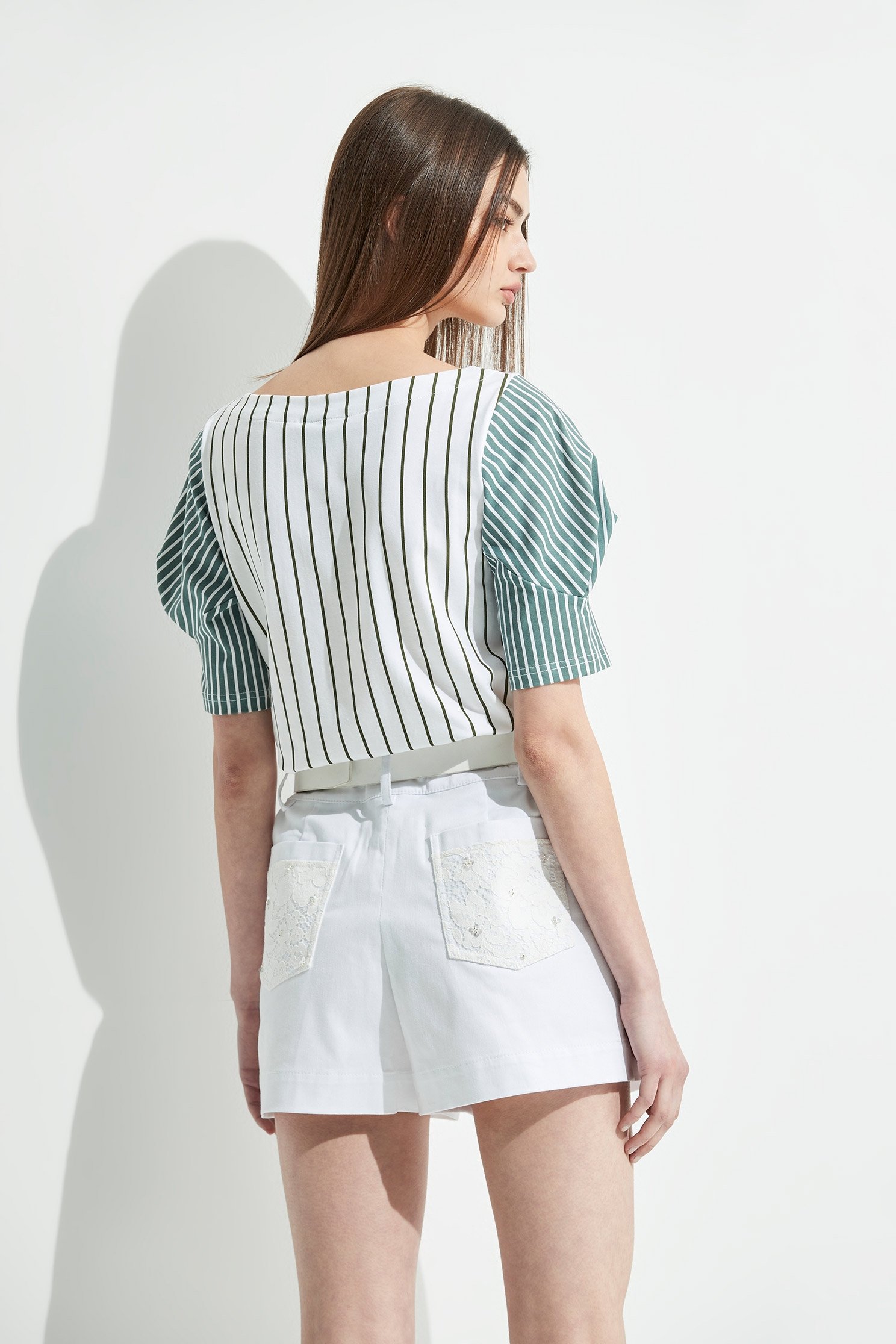 Stripe Top With Origami Sleeve DetailStriped print T-shirt,T-shirts,T-shirts,Tops,Round neck tops,Season (SS) Look,Stripe,comfotism