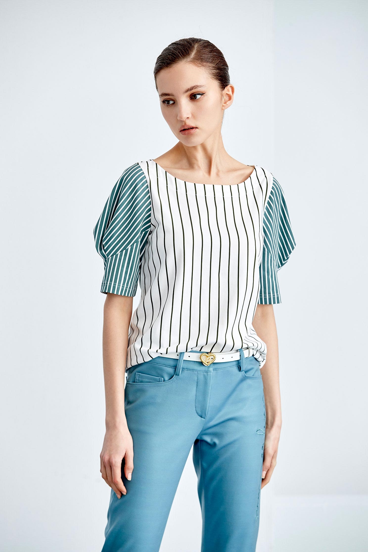 Stripe Top With Origami Sleeve DetailStriped print T-shirt,T-shirts,T-shirts,Tops,Round neck tops,Season (SS) Look,Stripe,comfotism