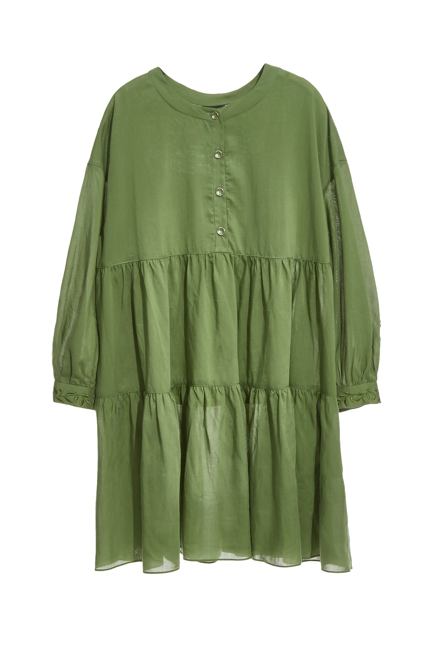 Mid-Length Babydoll Green TopPastoral style long top,Tops,Under shirts,Season (SS) Look,Thin straps,Blouses,Long tops