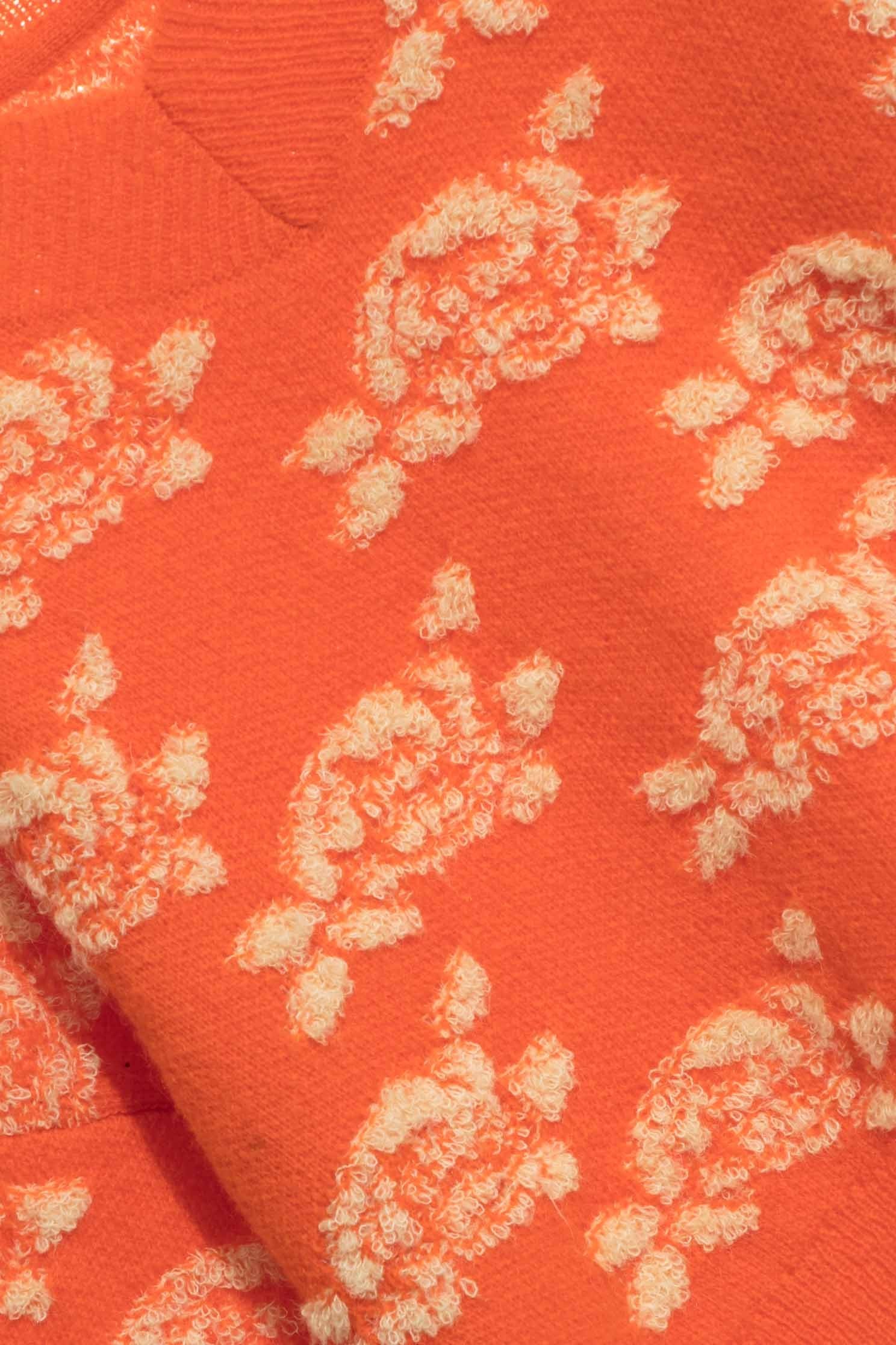 Oversize Orange Knit Top With Contrast Floral PatternKnit top with cloud wavy design,Tops,Season (SS) Look,Valentine,upperclass,Knitted,Knitted tops,Knitted tops,Lucky Red