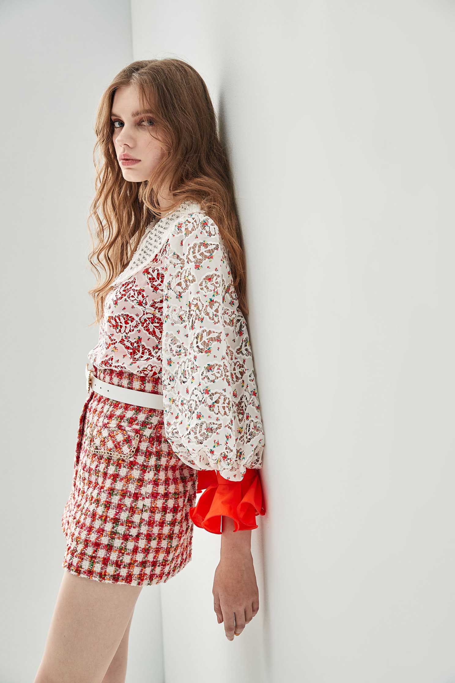 Full Lace Peter Pan Collar TopTop with lace print,Tops,Season (SS) Look,Lace,upperclass,Lucky Red