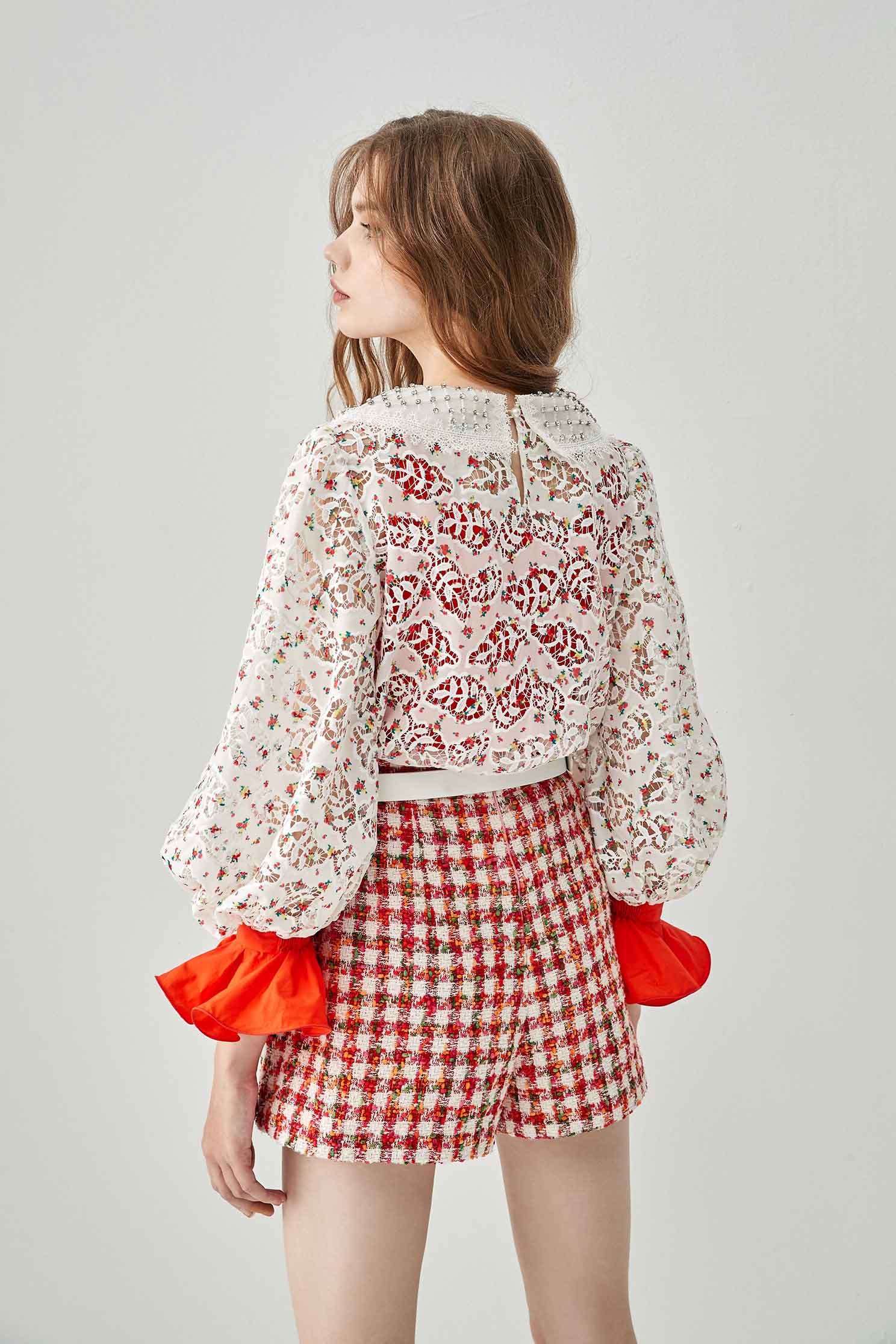 Full Lace Peter Pan Collar TopTop with lace print,Tops,Season (SS) Look,Lace,upperclass,Lucky Red