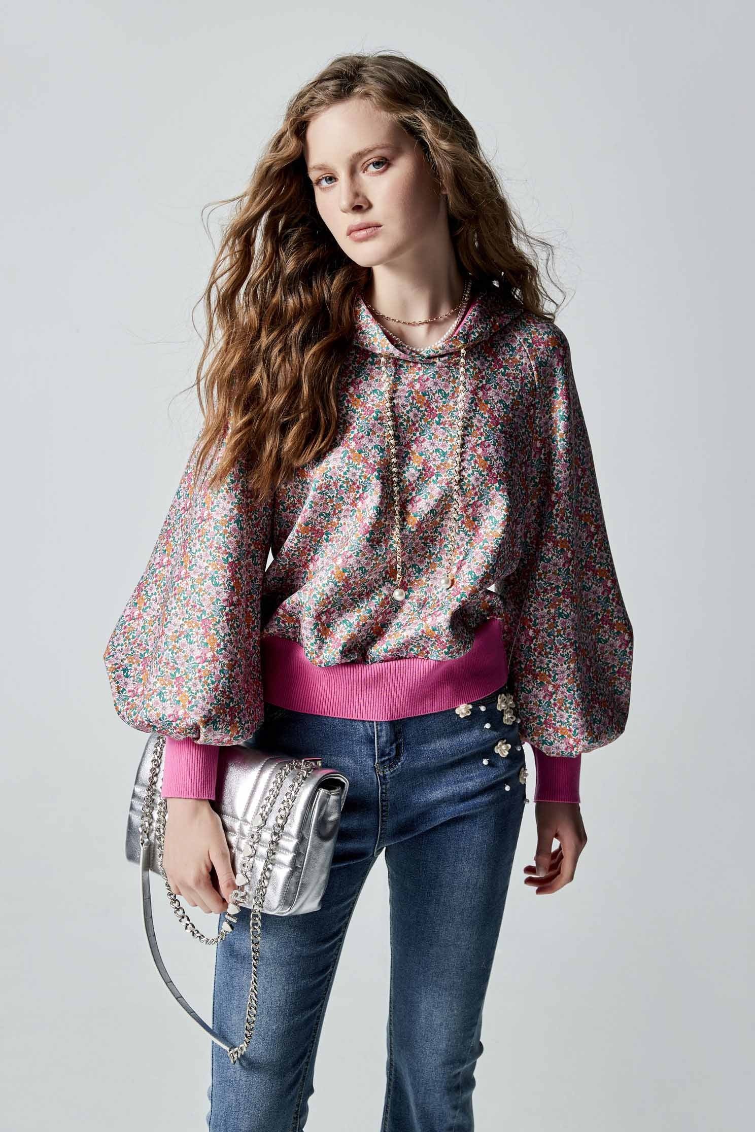 All Over Mini Floral Print Hoodie SweatshirtAll Over Mini Floral Print Hoodie Sweatshirt,Tops,Hoodie tops,pearl,Season (AW) Look