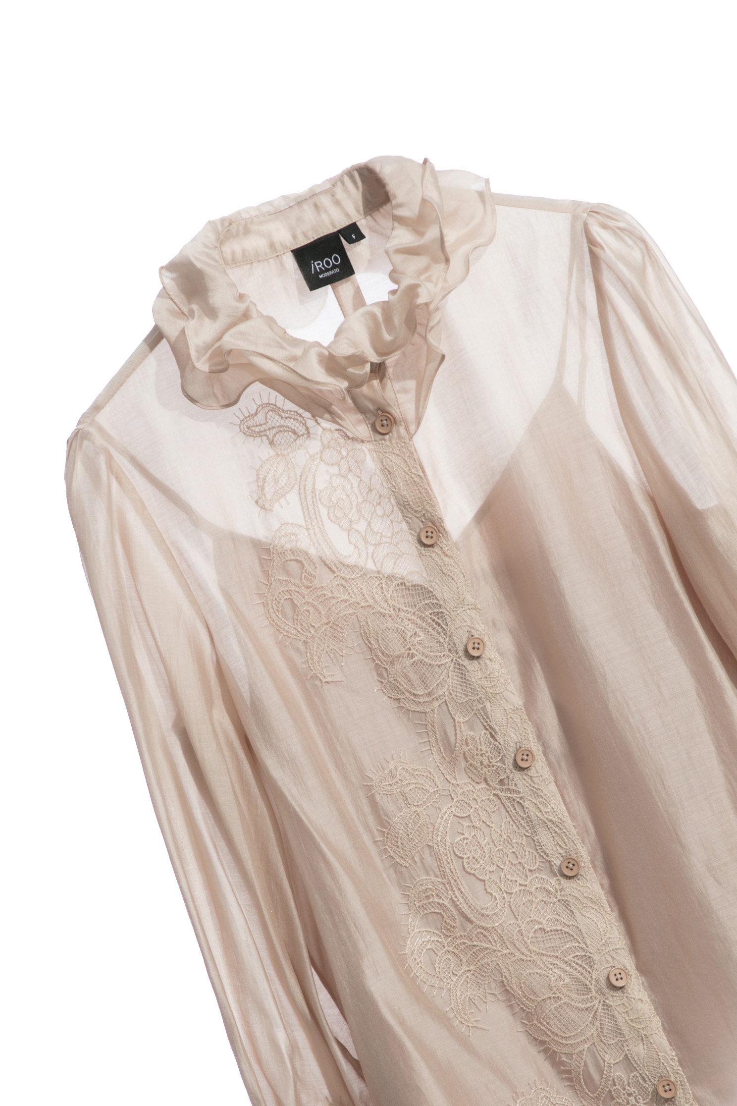 Ruffle Collar Blouse With Lace DetailRuffle Collar Blouse With Lace Detail,Tops,pearl,Season (AW) Look,Lace,Blouses