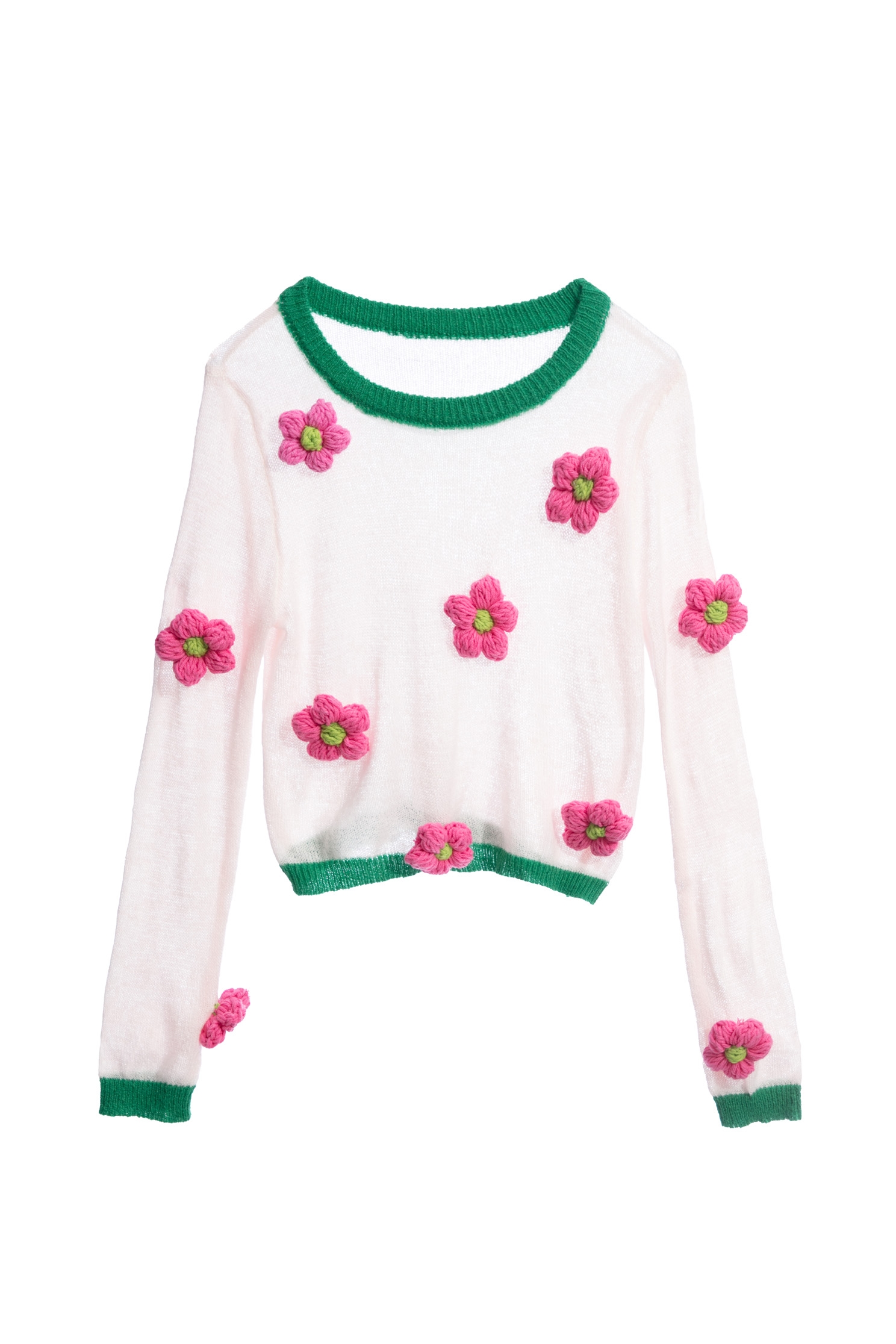 Long sleeve Knit Top With Hand Knitted 3-D Floral DetailLong sleeve Knit Top With Hand Knitted 3-D Floral Detail,Tops,Season (AW) Look,Knitted,Knitted tops,Knitted tops