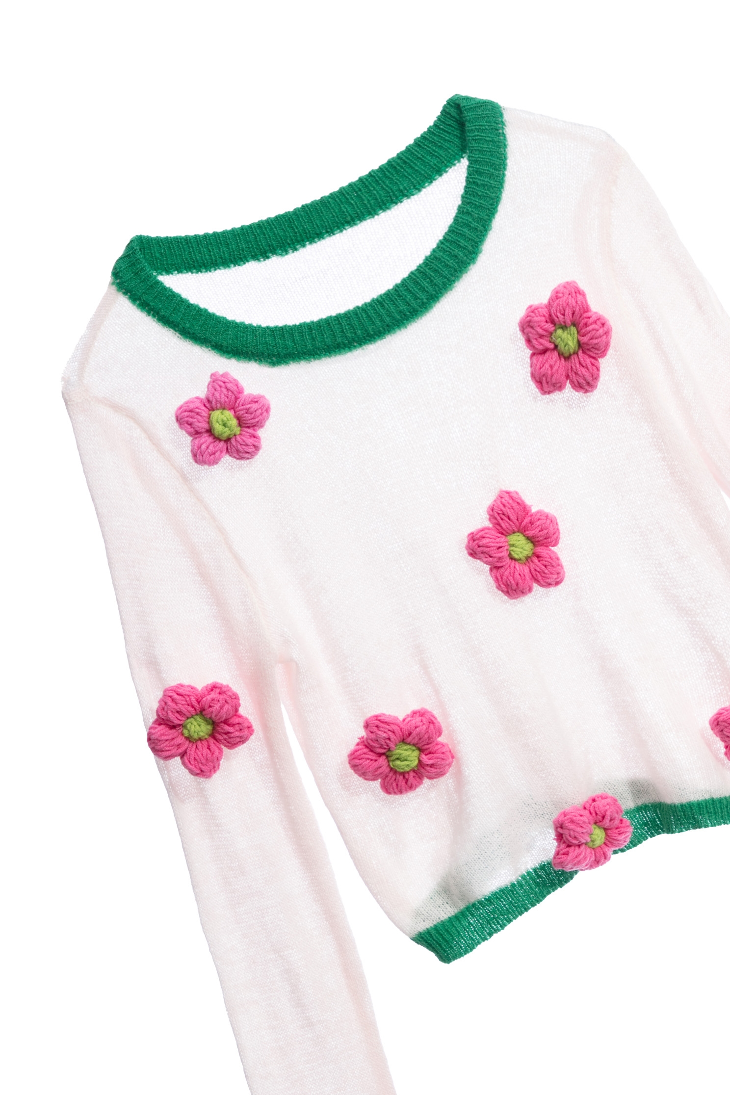 Long sleeve Knit Top With Hand Knitted 3-D Floral DetailLong sleeve Knit Top With Hand Knitted 3-D Floral Detail,Tops,Season (AW) Look,Knitted,Knitted tops,Knitted tops