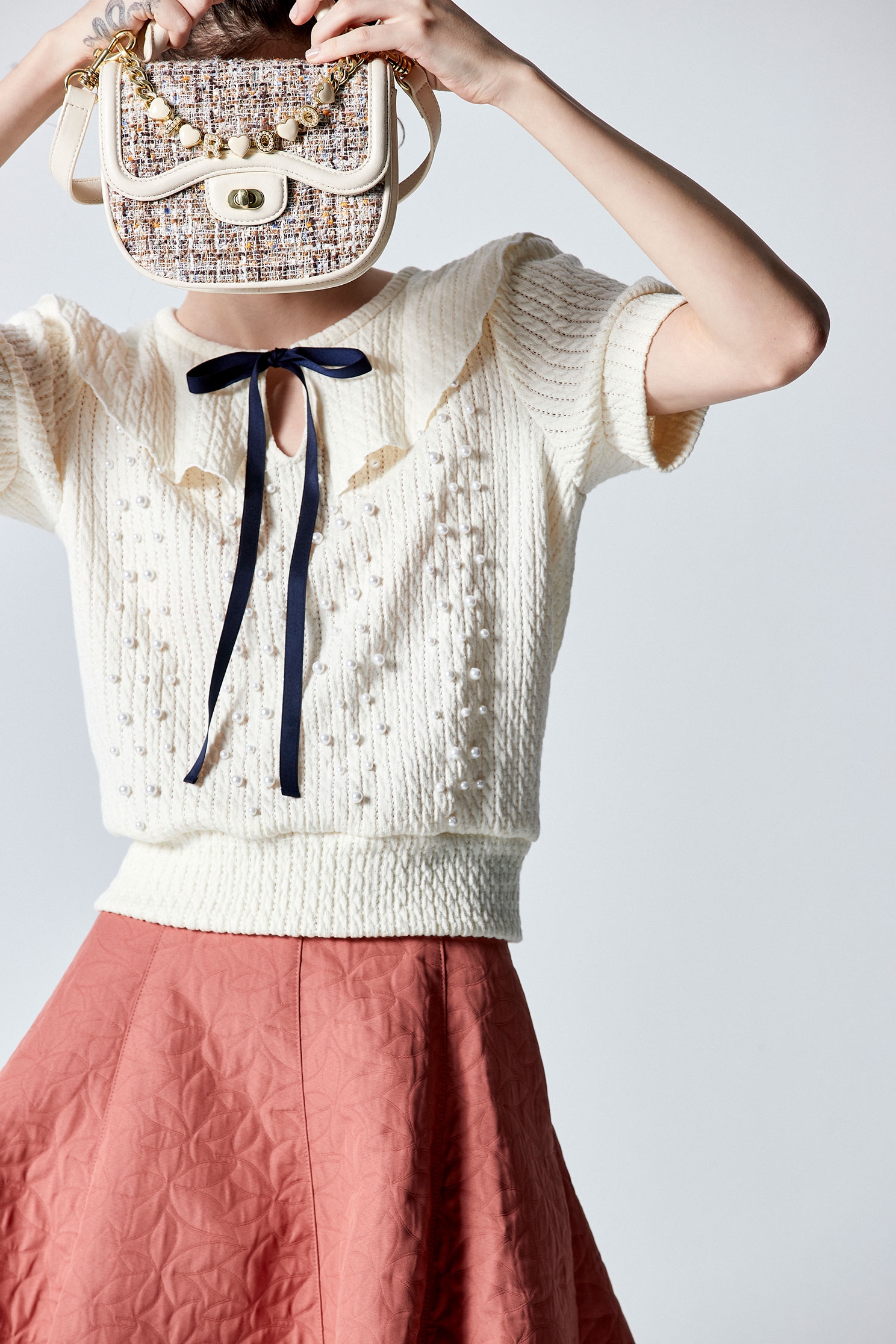 Short Sleeve Puritan Collar Knit TopShort Sleeve Puritan Collar Knit Top,Tops,pearl,Season (AW) Look