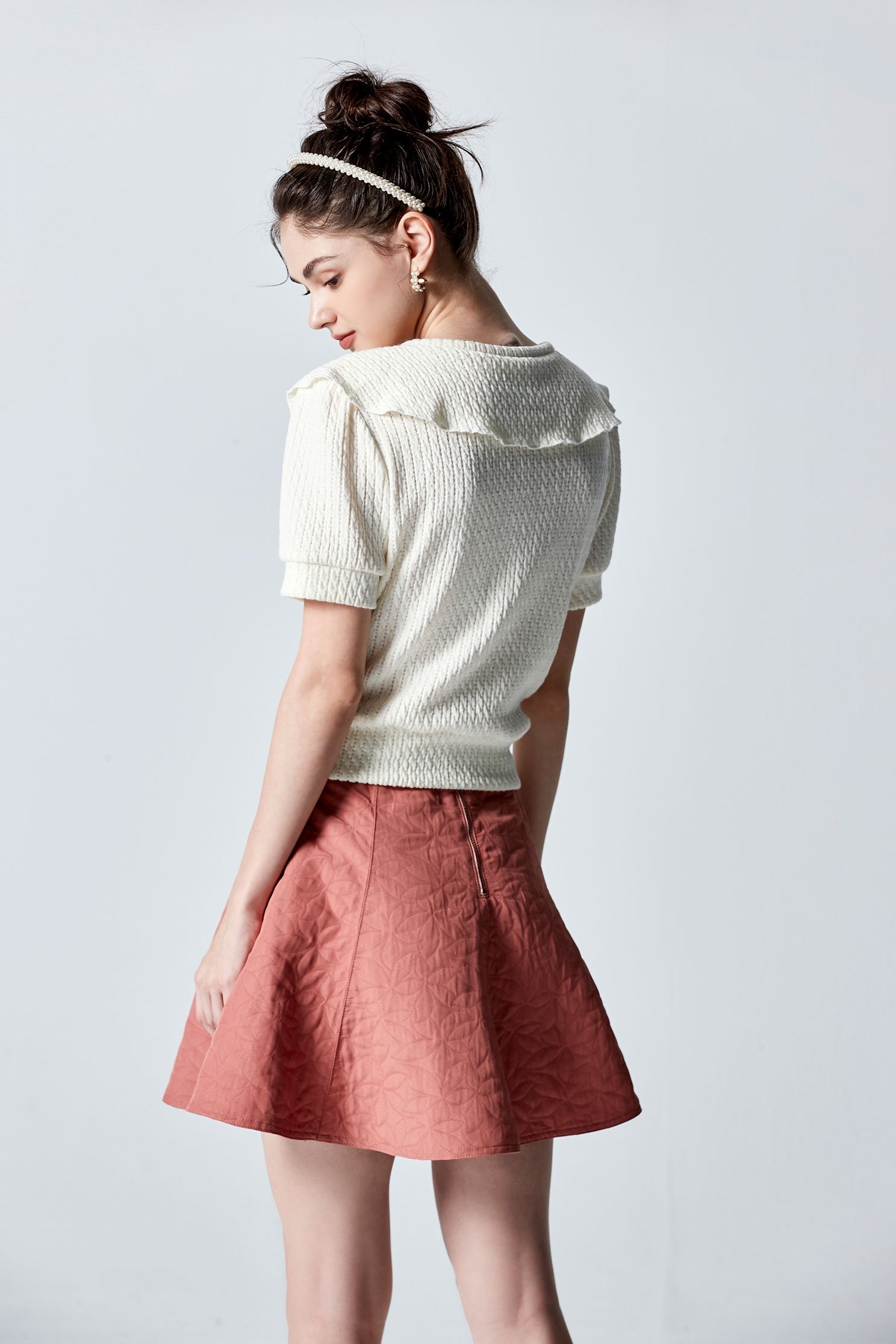 Short Sleeve Puritan Collar Knit TopShort Sleeve Puritan Collar Knit Top,Tops,pearl,Season (AW) Look