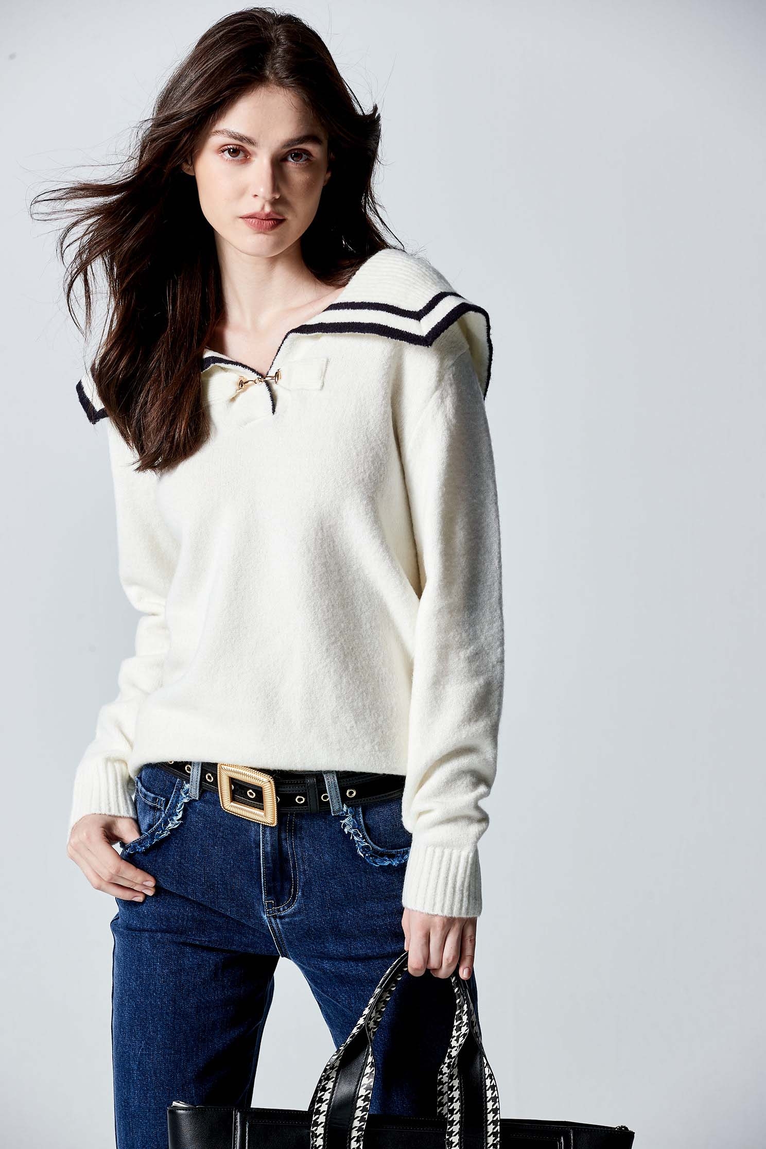 Big Collar Long Sleeve Knit TopBig Collar Long Sleeve Knit Top,Tops,Season (AW) Look,Knitted,Knitted tops