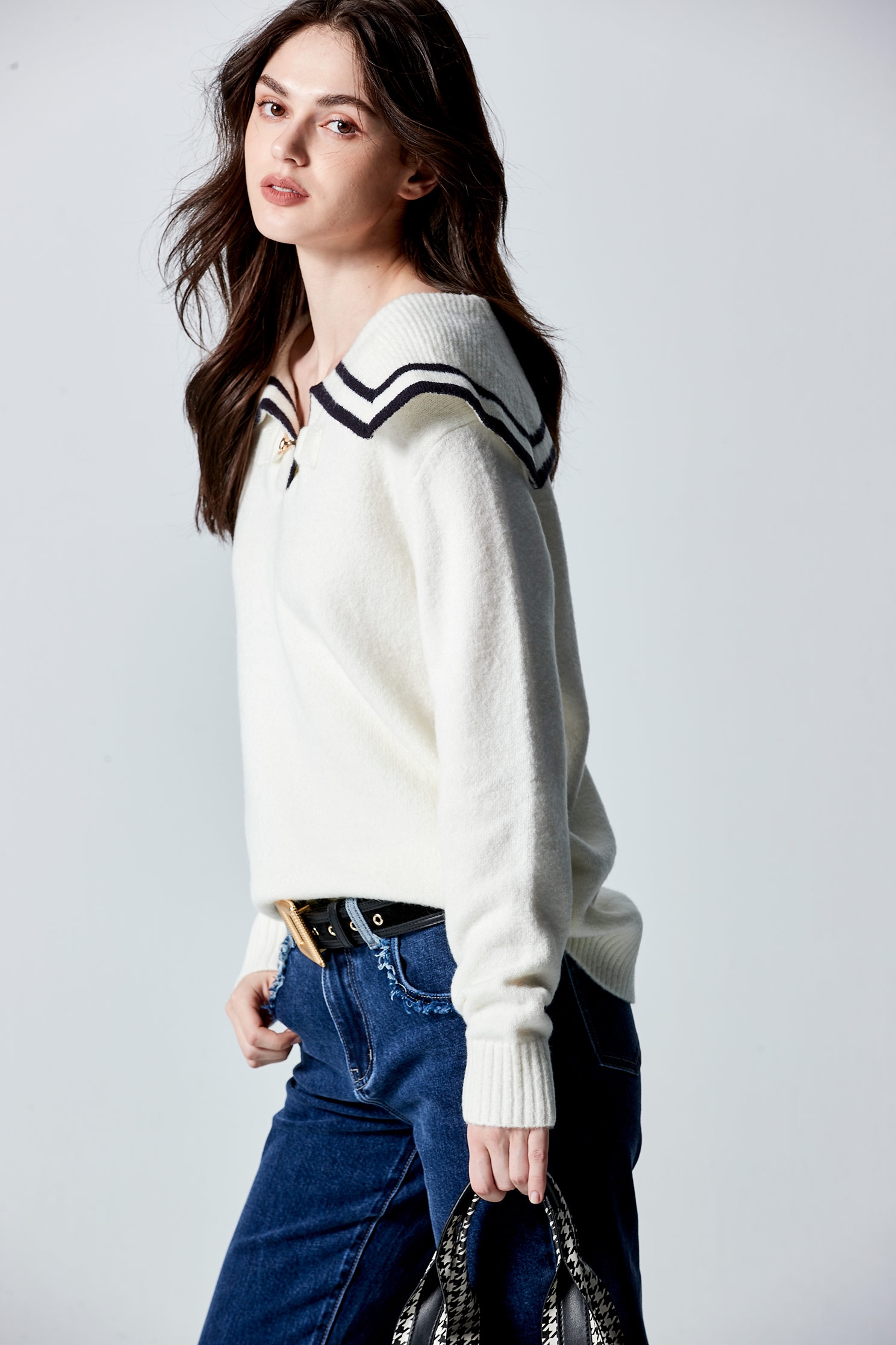 Big Collar Long Sleeve Knit TopBig Collar Long Sleeve Knit Top,Tops,Season (AW) Look,Knitted,Knitted tops