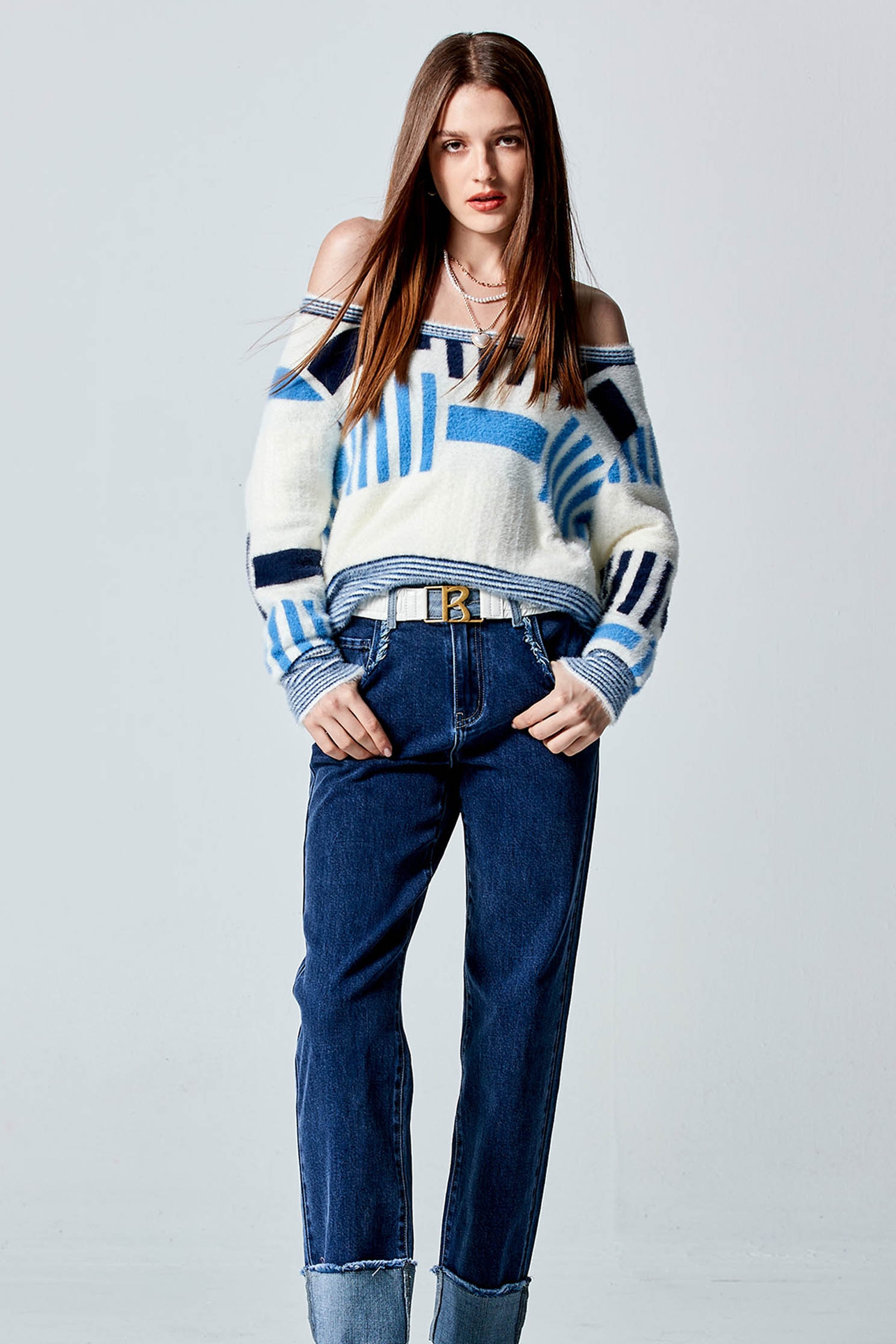 Faux Fur Irregular Stripe Knit TopFaux Fur Irregular Stripe Knit Top,Stripe,Season (AW) Look,Knitted,Knitted tops