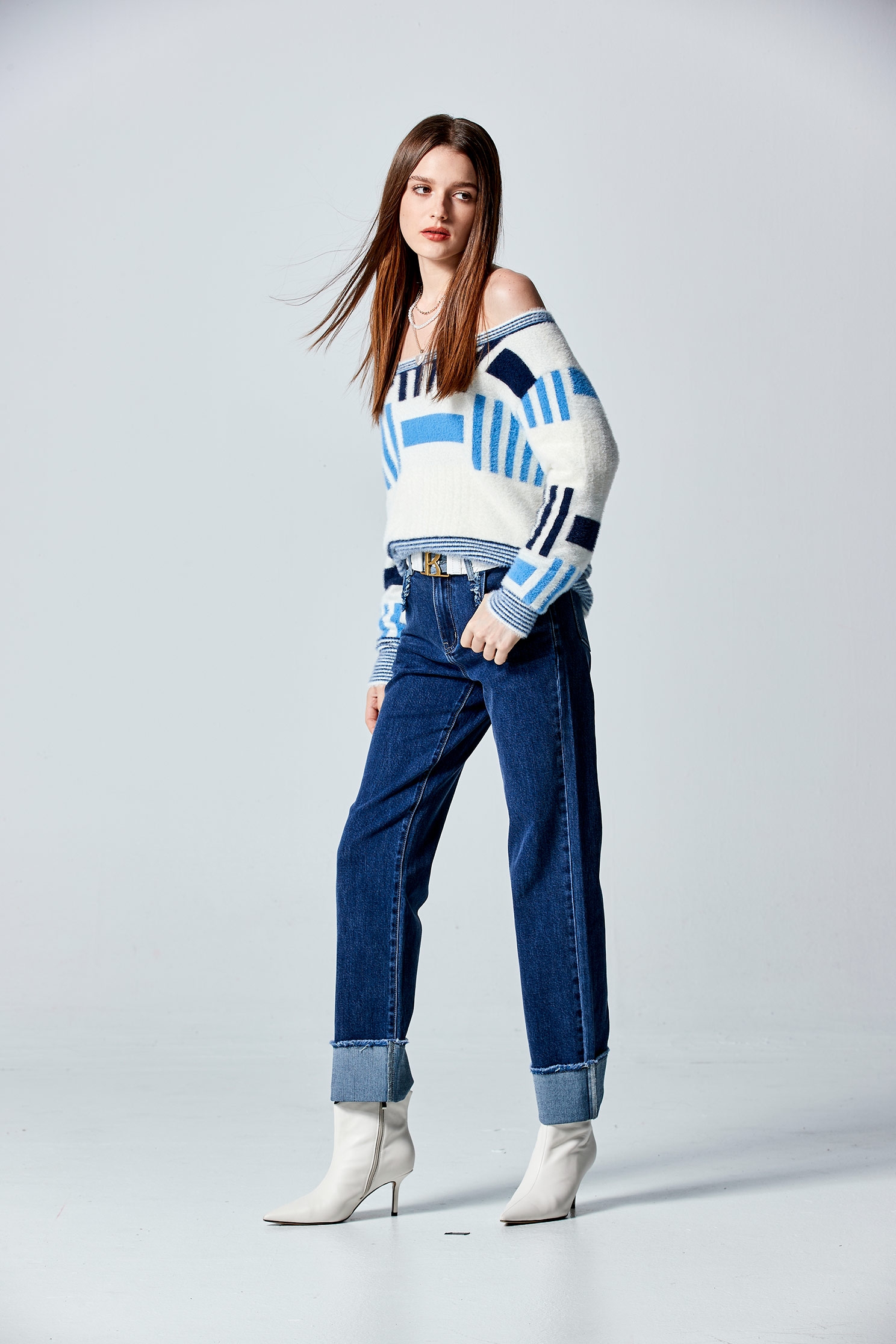 Faux Fur Irregular Stripe Knit TopFaux Fur Irregular Stripe Knit Top,Stripe,Season (AW) Look,Knitted,Knitted tops