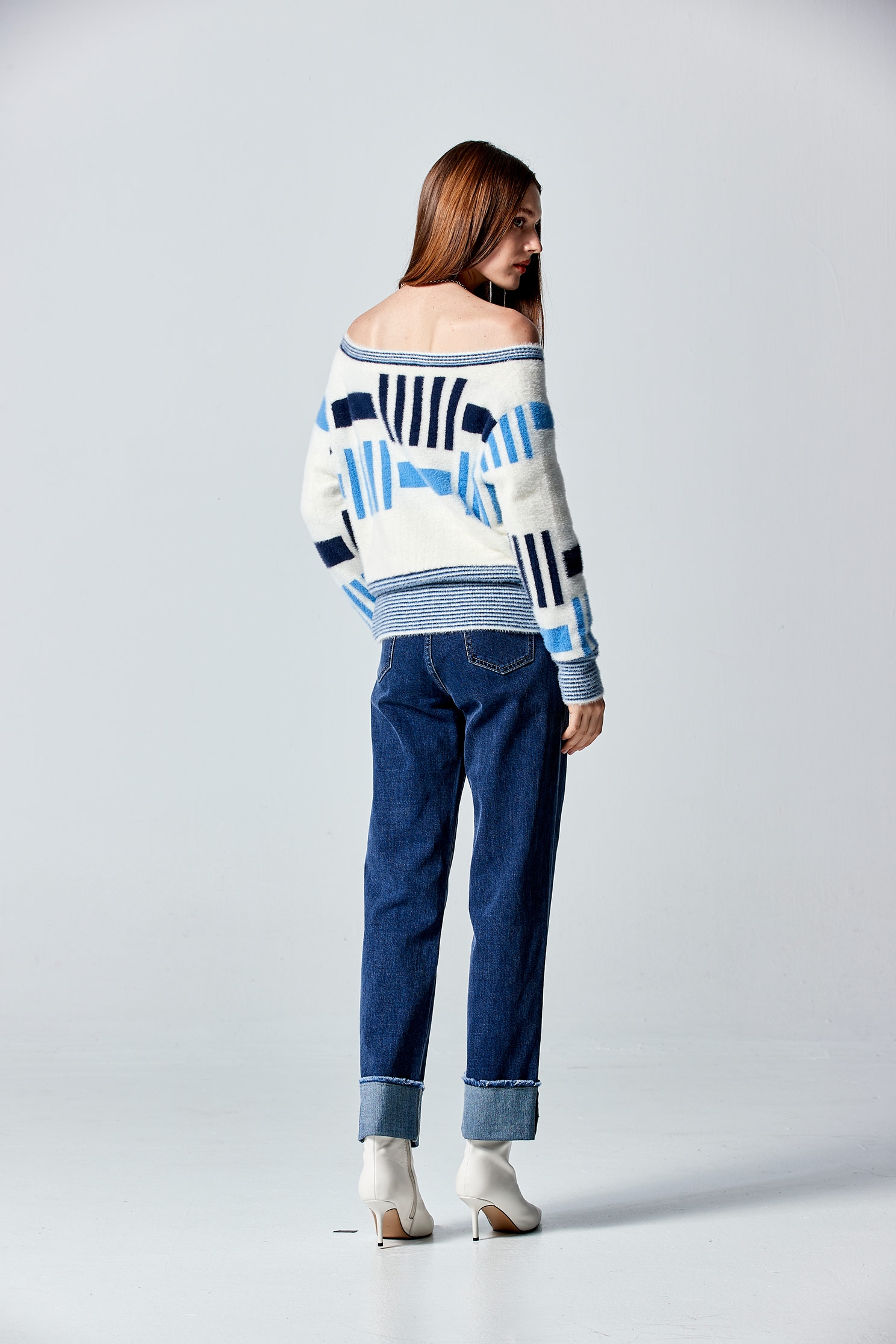 Faux Fur Irregular Stripe Knit TopFaux Fur Irregular Stripe Knit Top,Stripe,Season (AW) Look,Knitted,Knitted tops