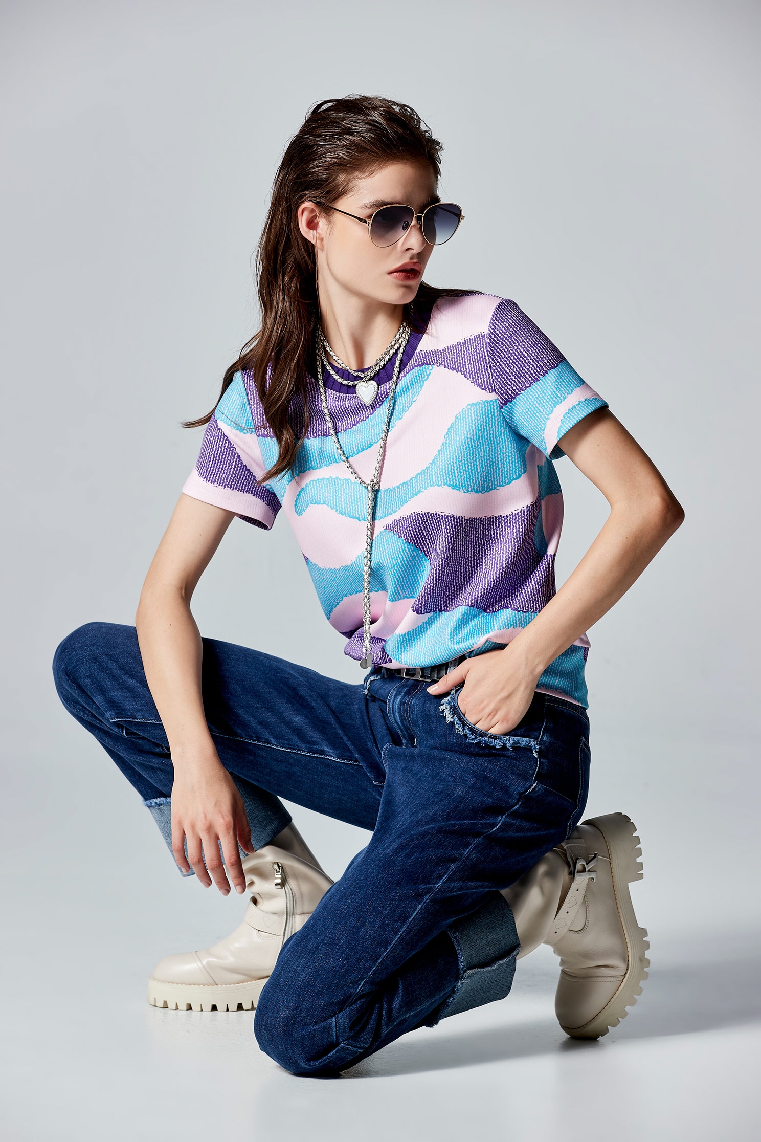 Mixed Colour Pattern Print Short Sleeve TopMixed Colour Pattern Print Short Sleeve Top,Tops,Season (AW) Look