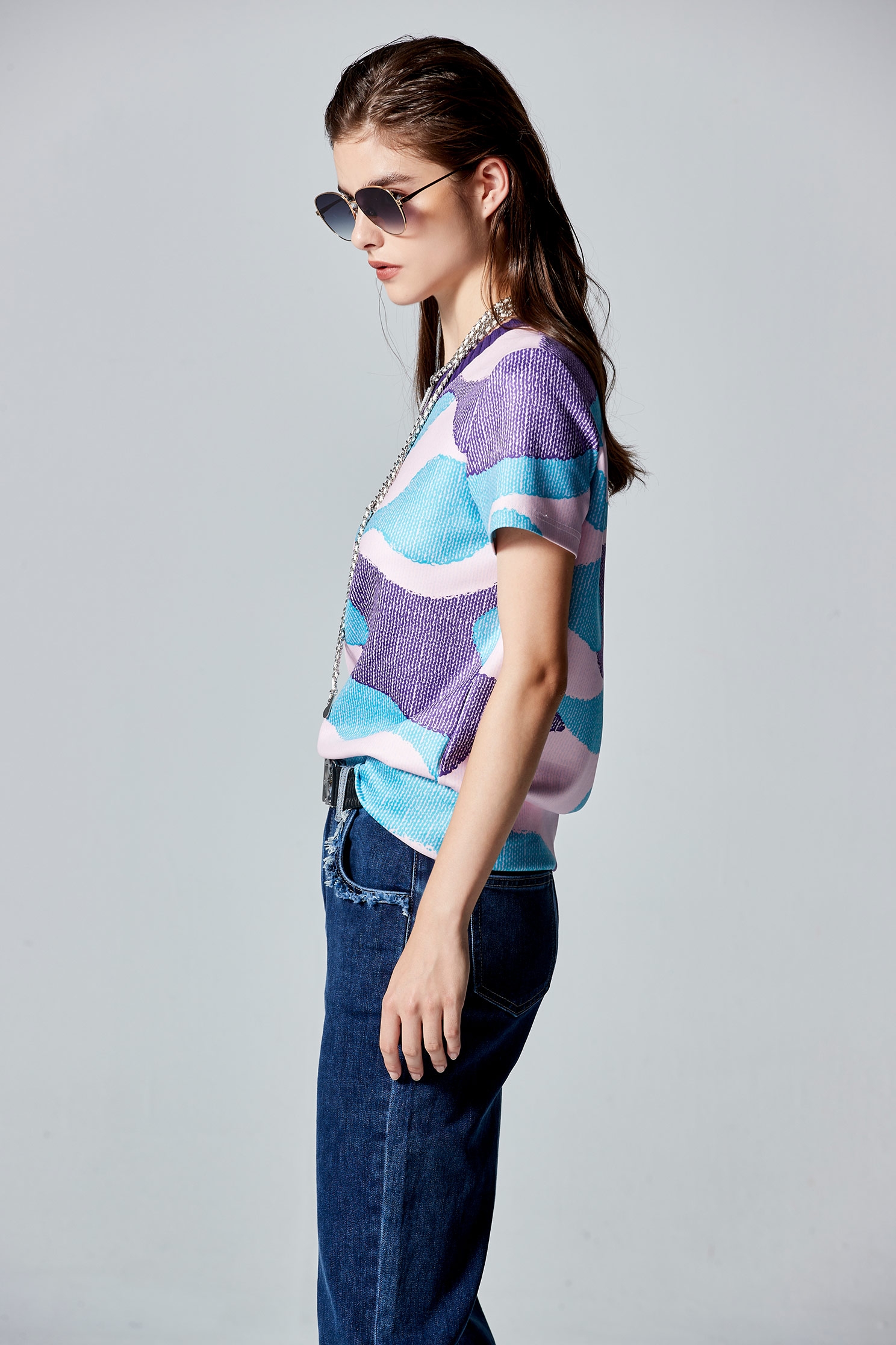 Mixed Colour Pattern Print Short Sleeve TopMixed Colour Pattern Print Short Sleeve Top,Tops,Season (AW) Look