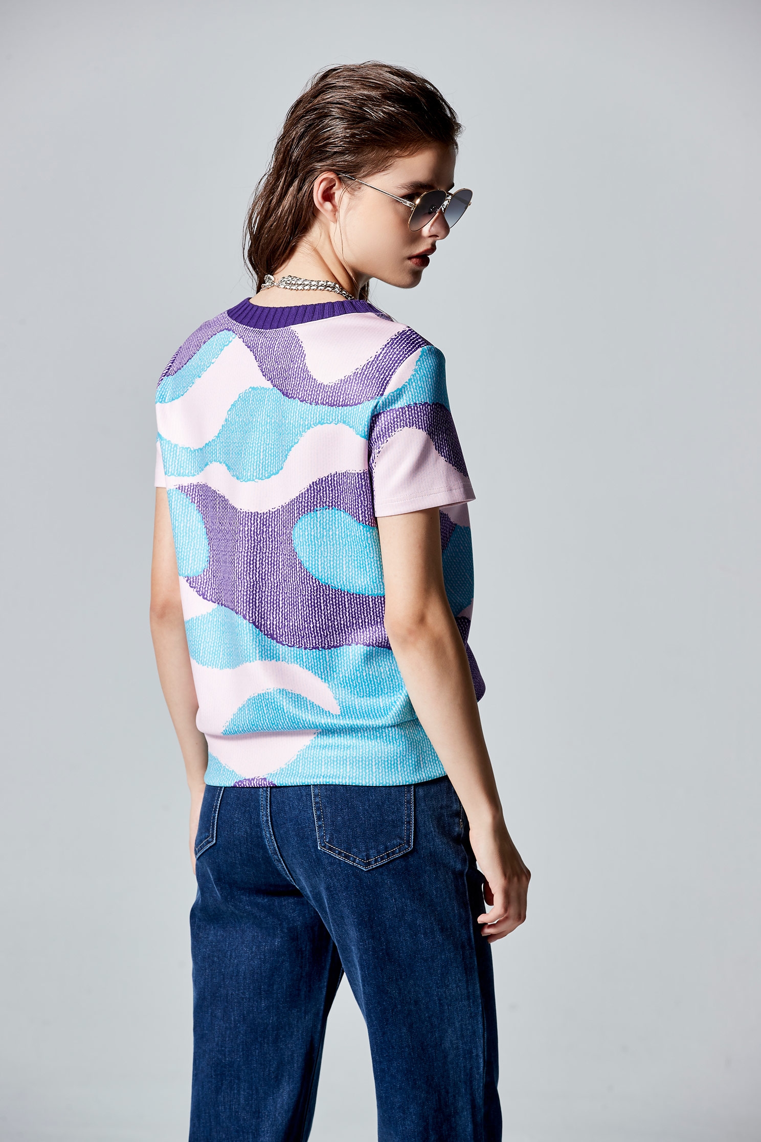 Mixed Colour Pattern Print Short Sleeve TopMixed Colour Pattern Print Short Sleeve Top,Tops,Season (AW) Look