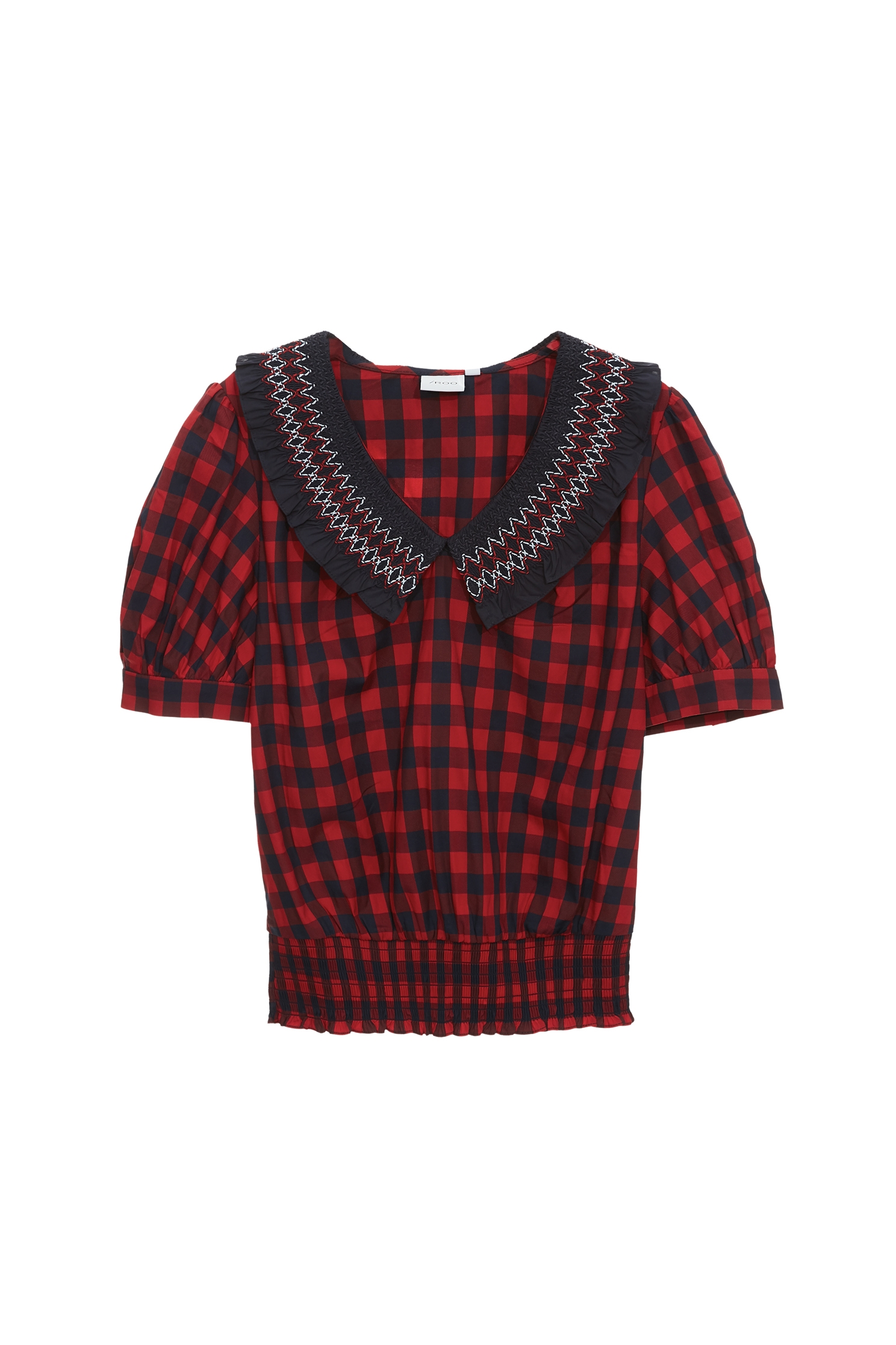 Ruffle Collar Plaid TopRuffle Collar Plaid Top,Tops,Embroidered,Plaid,Season (AW) Look