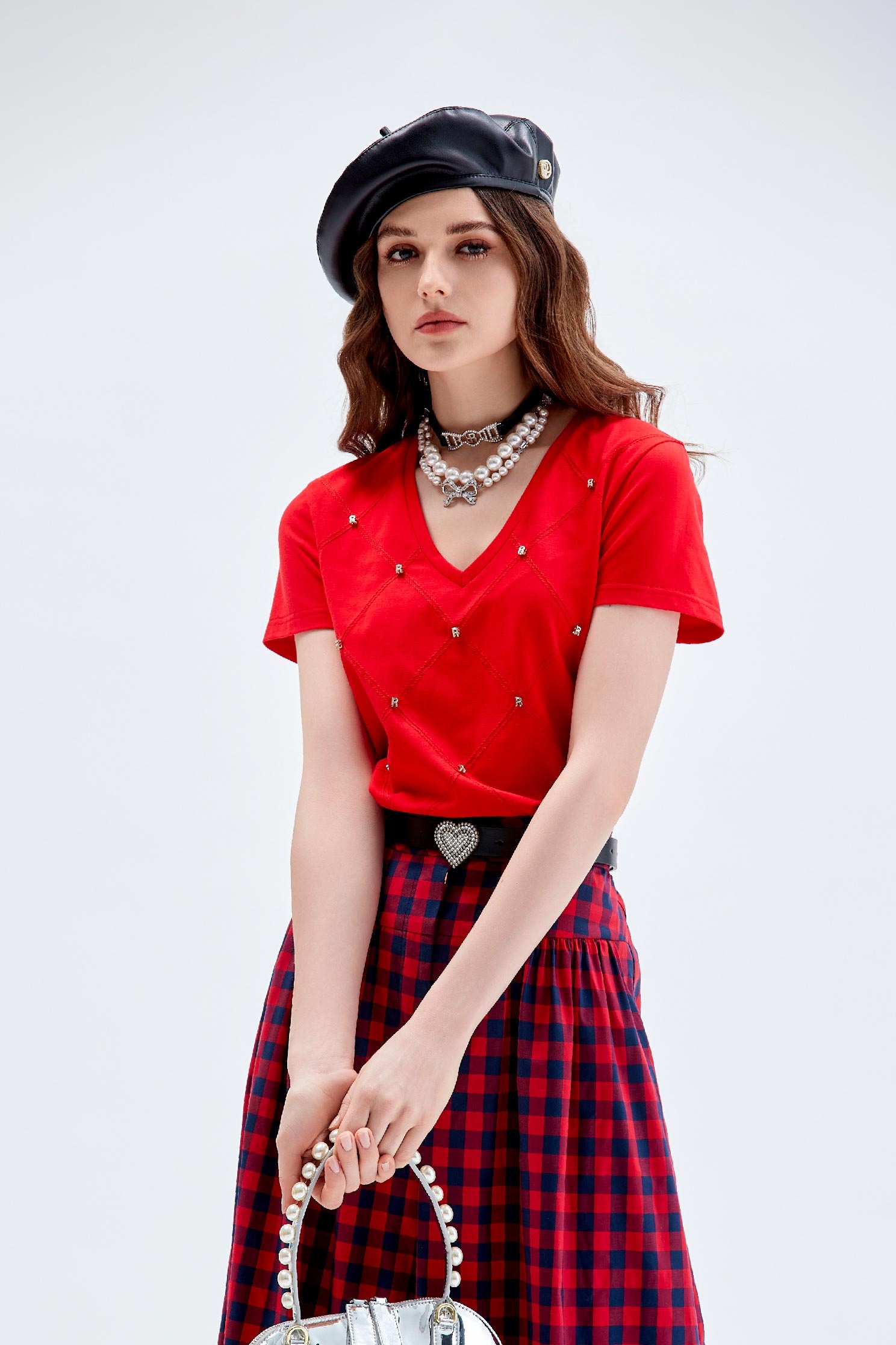 R Logo Short Sleeve TeeR Logo Short Sleeve Tee,T-shirts,Tops,Embroidered,Plaid,Season (AW) Look,Cotton