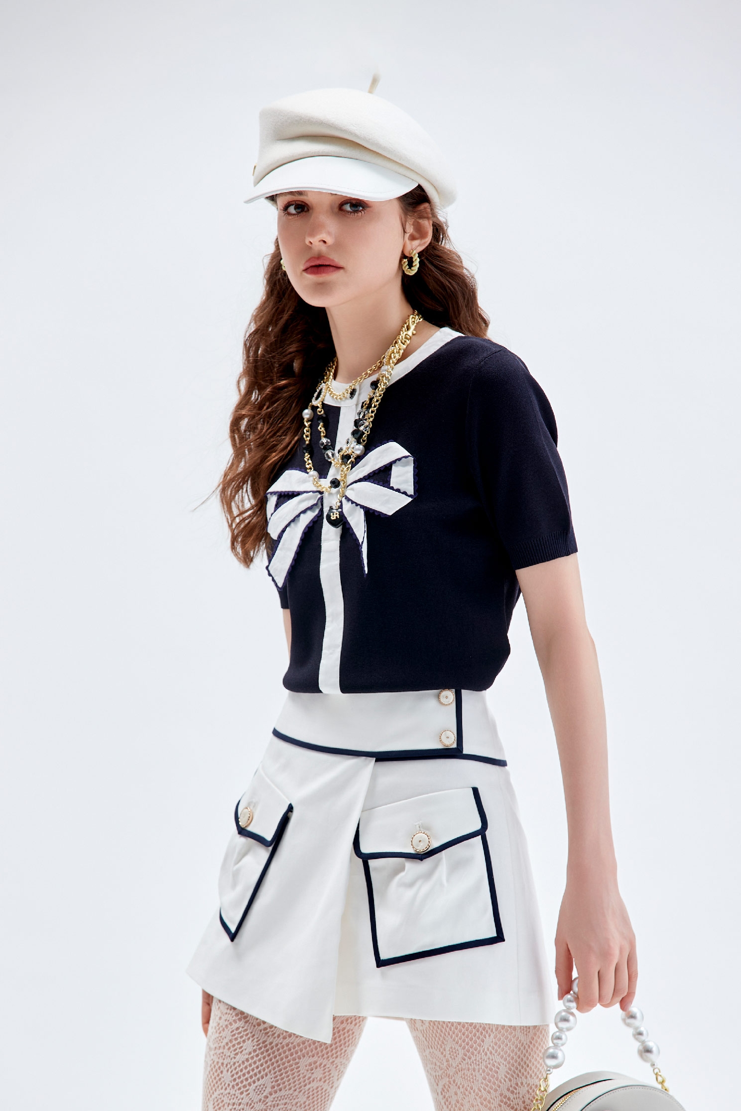 Contrast Bow Navy Knit TopContrast Bow Navy Knit Top,Tops,Season (AW) Look,bows,Knitted,Knitted tops,Knitted tops