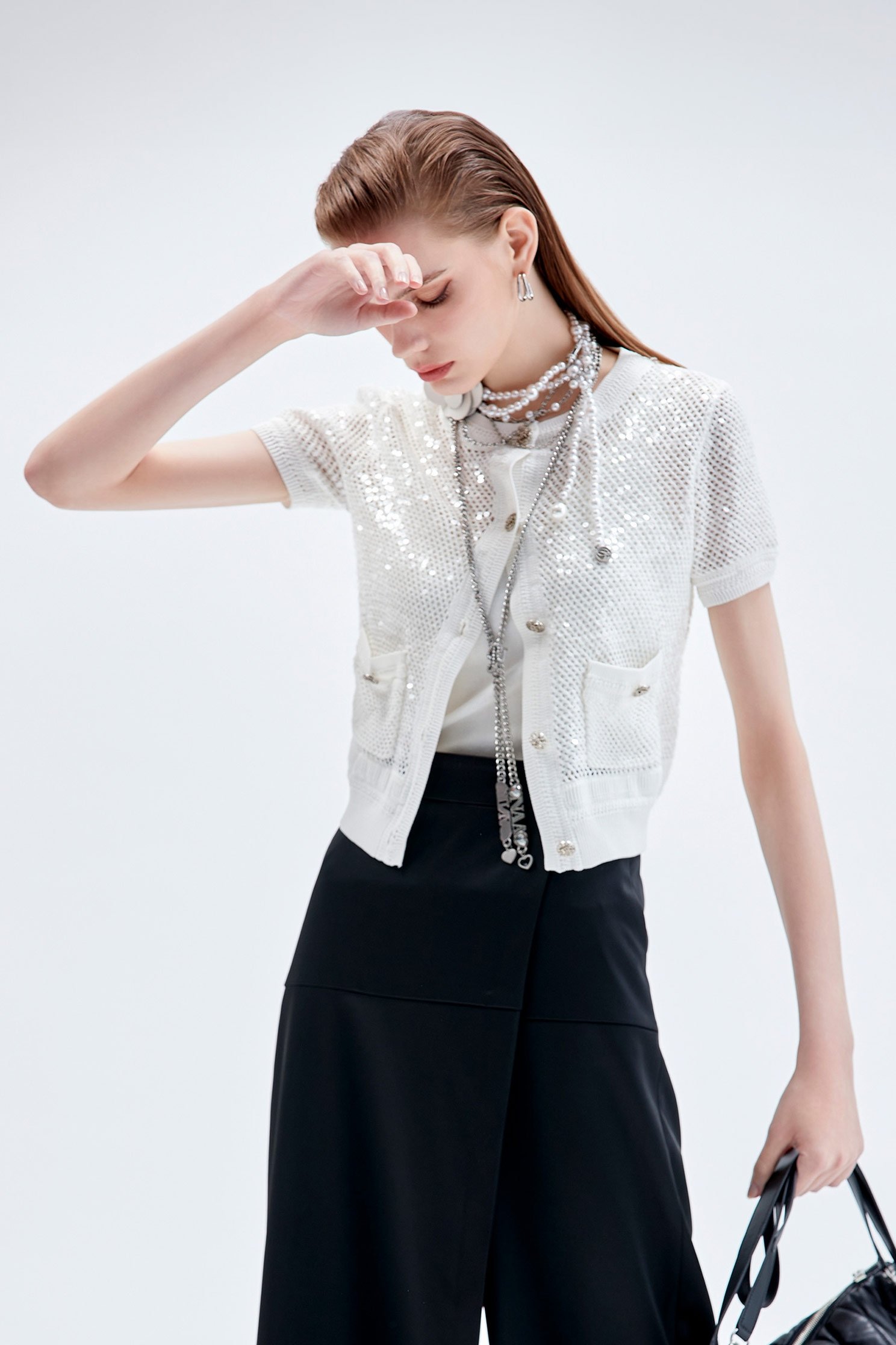 Short Sleeve Sequin Knit TopShort Sleeve Sequin Knit Top,Season (AW) Look,Knitted,Knitted tops