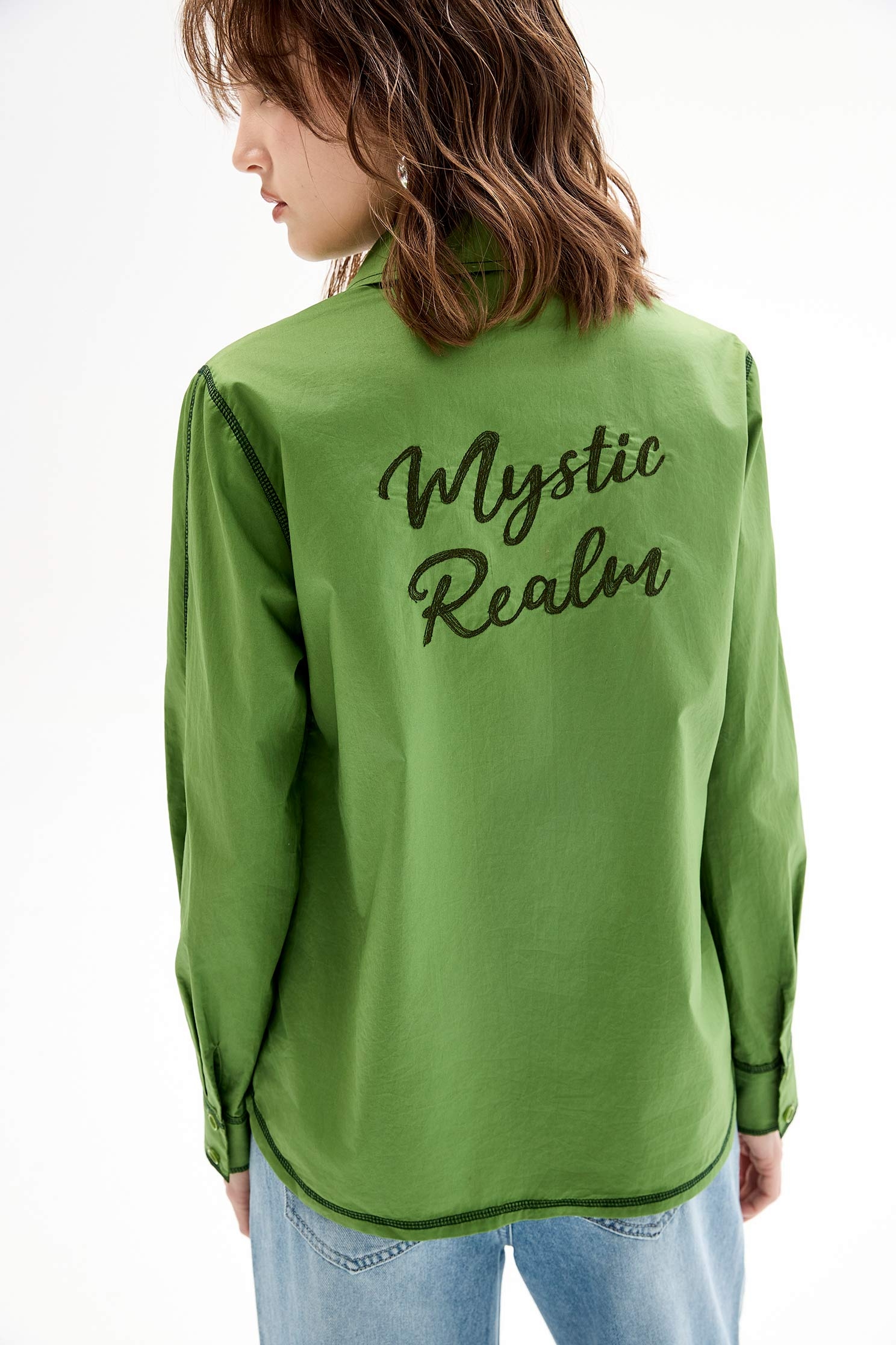 Classic Green Blouse With Contrast Trim DetailClassic Green Blouse With Contrast Trim Detail,Tops,Embroidered,Season (AW) Look,Blouses