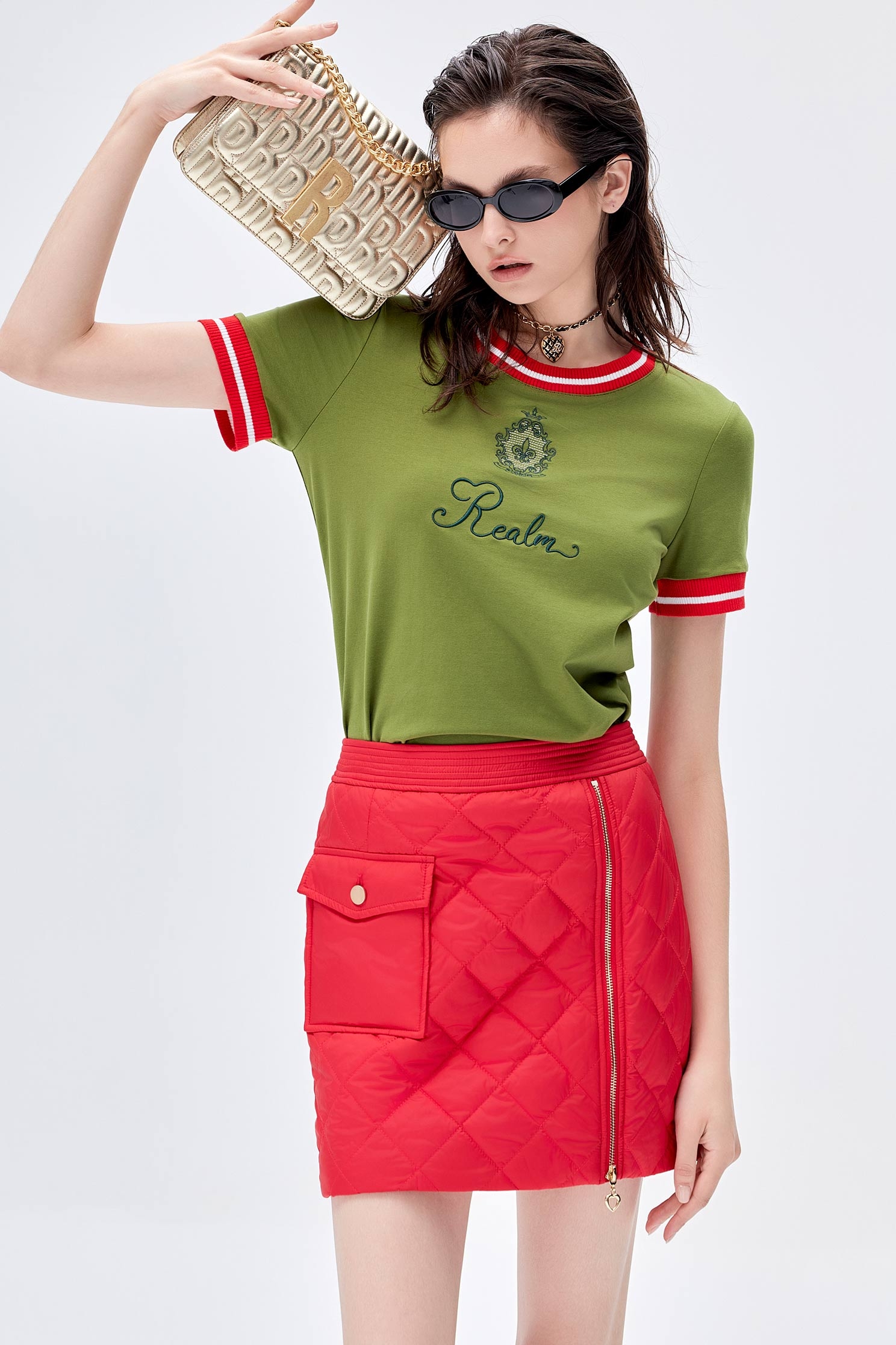 Contrast Rib Tee With Front LogoContrast Rib Tee With Front Logo,T-shirts,T-shirts,Tops,Embroidered,Season (AW) Look