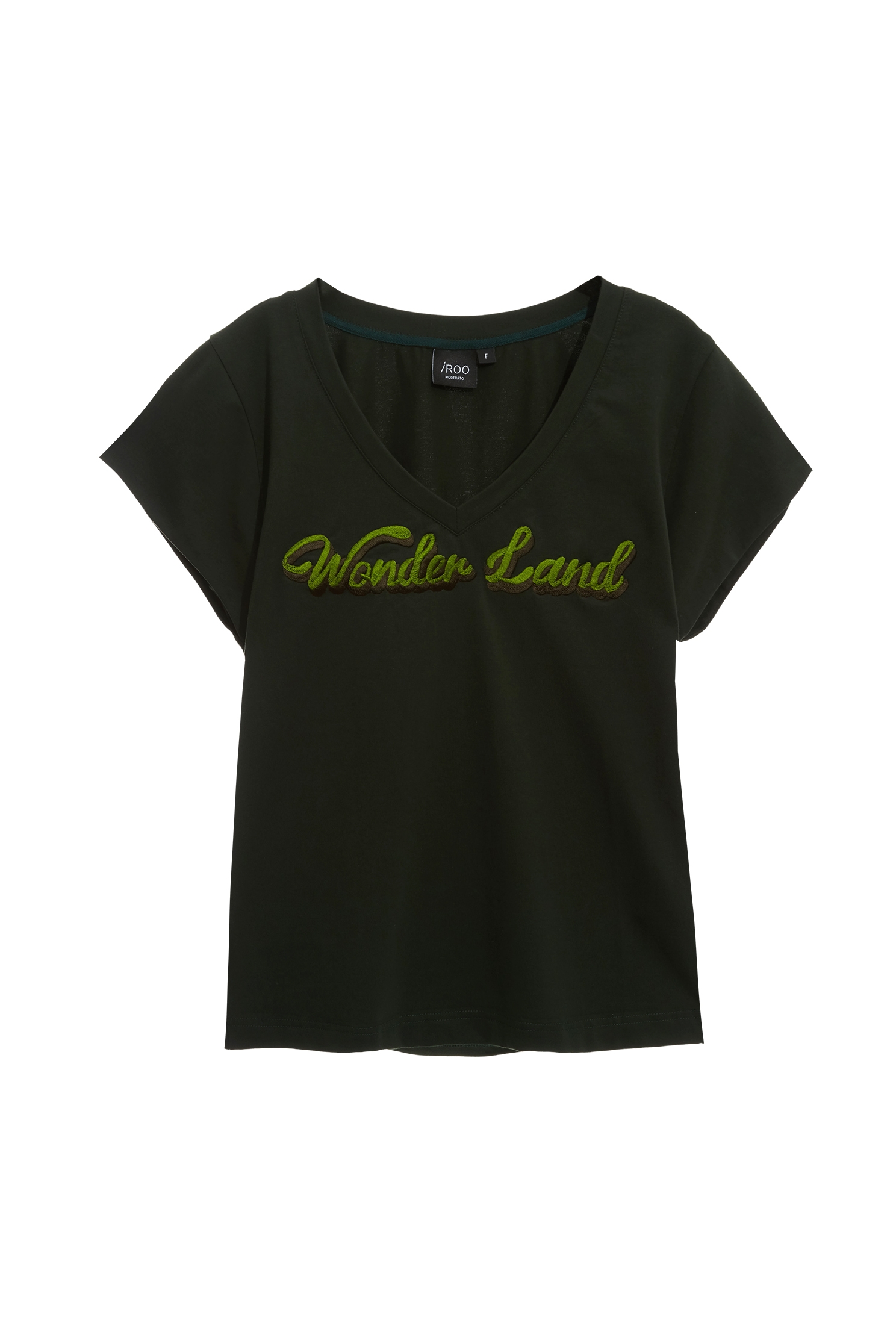 Front Slogan V-neck TeeFront Slogan V-neck Tee,T-shirts,Tops,Embroidered,Season (AW) Look,Embroidered