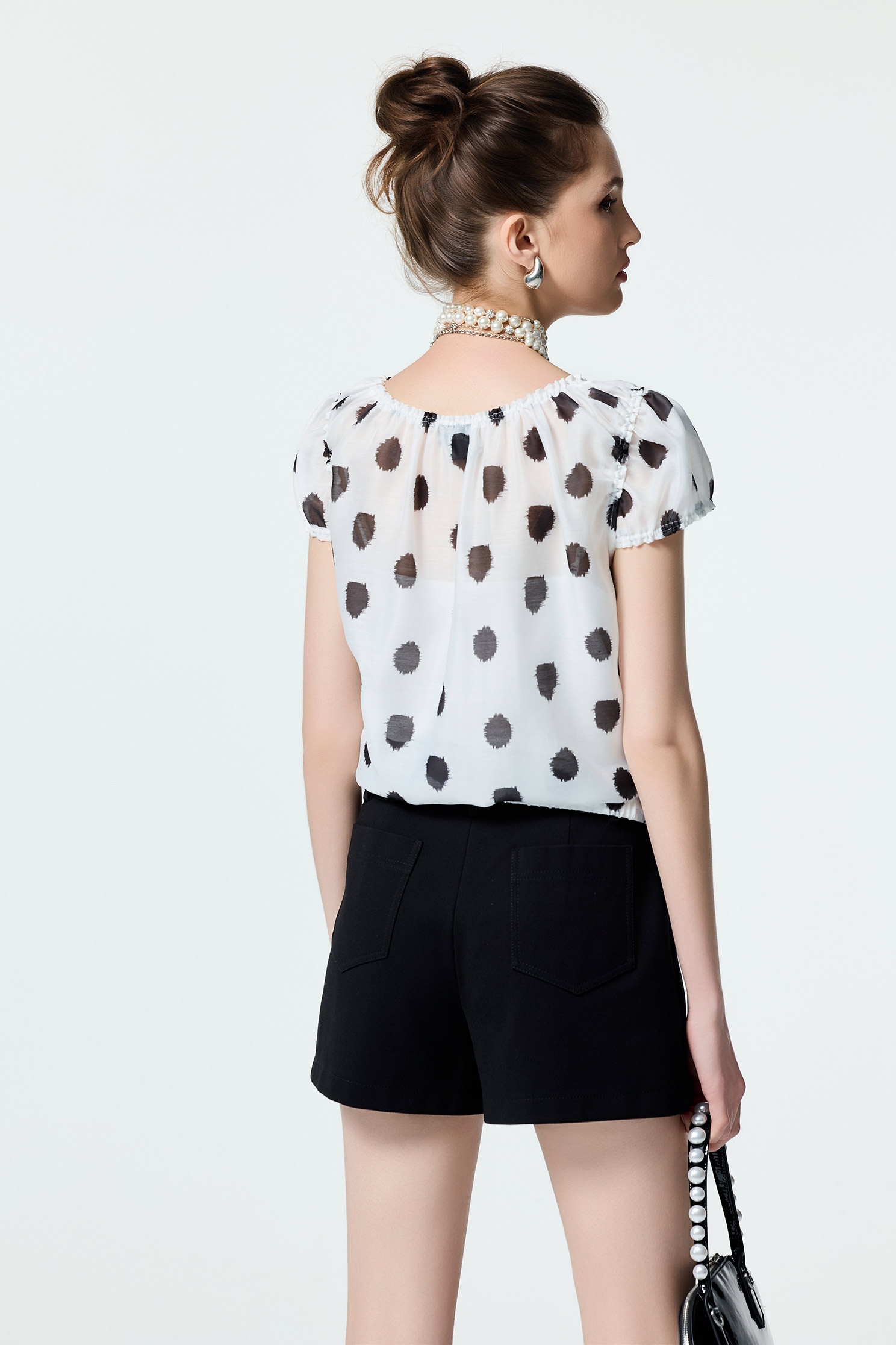 Smudge Polka Dot Print Short Sleeve TopSmudge Polka Dot Print Short Sleeve Top,Tops,Under shirts,Season (SS) Look,dotcollection,Back To Classic,bows,Back To B/W