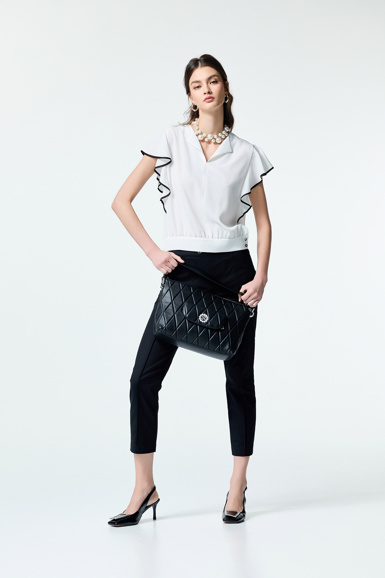 Black Trim Butterfly Sleeve TopBlack Trim Butterfly Sleeve Top,Tops,Season (SS) Look,White tops,Back To Classic,Back To B/W