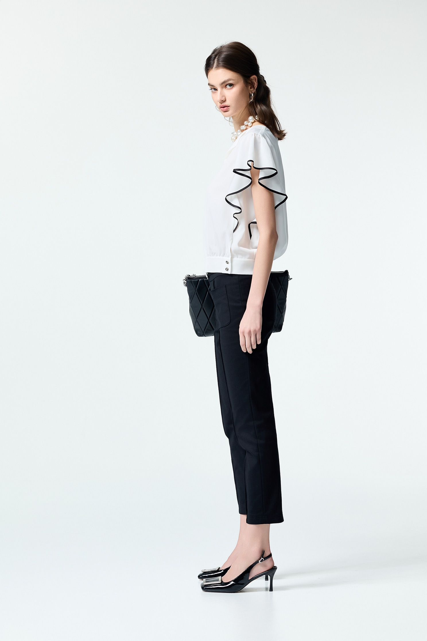Black Trim Butterfly Sleeve TopBlack Trim Butterfly Sleeve Top,Tops,Season (SS) Look,White tops,Back To Classic,Back To B/W