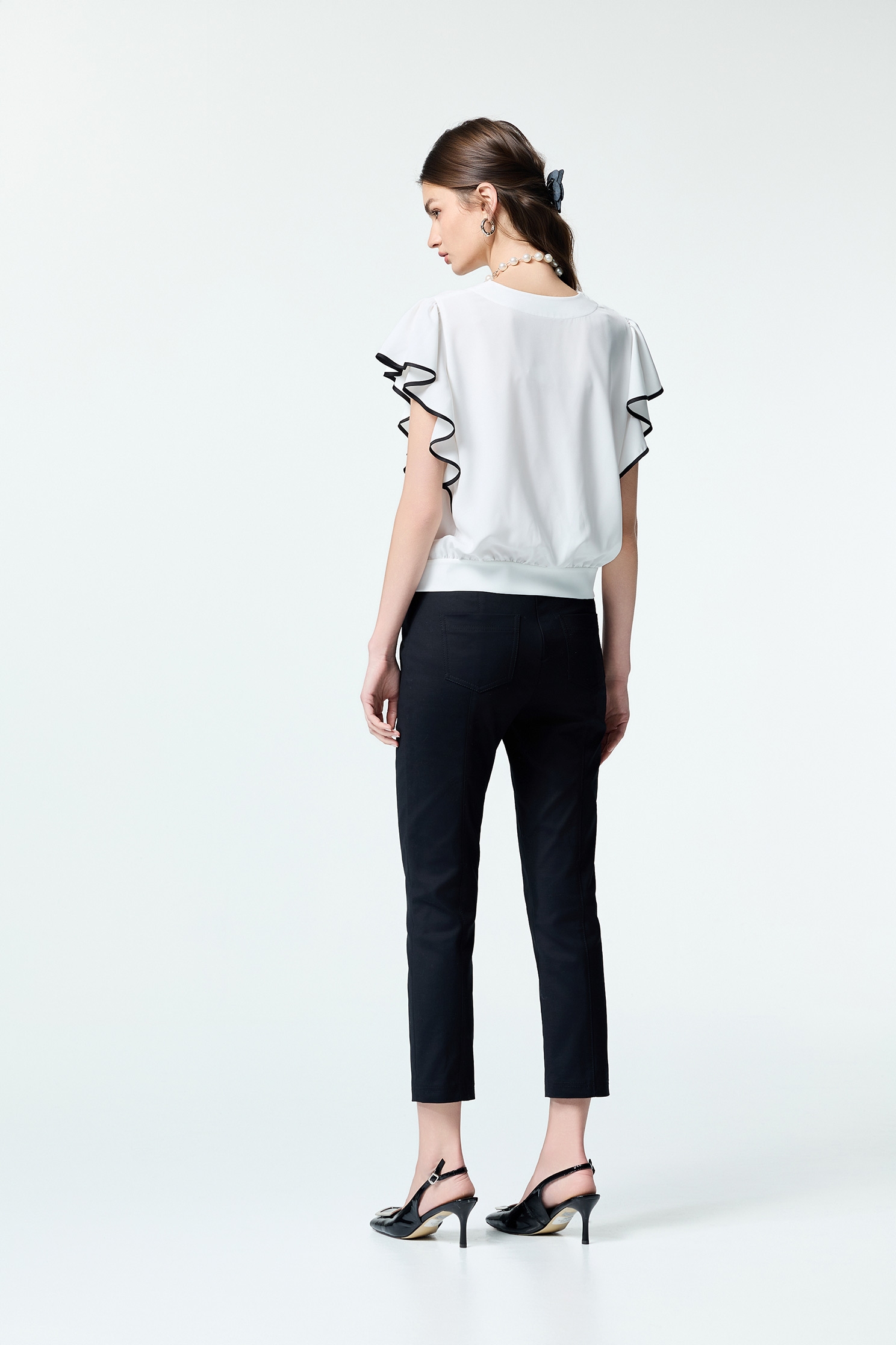 Black Trim Butterfly Sleeve TopBlack Trim Butterfly Sleeve Top,Tops,Season (SS) Look,White tops,Back To Classic,Back To B/W