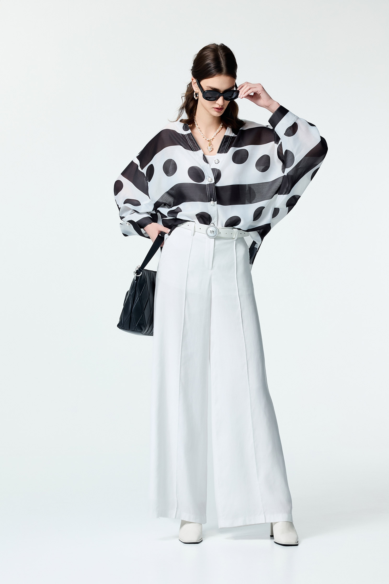 Black Stripe With Polka Dot Print TopBlack Stripe With Polka Dot Print Top,Tops,Under shirts,Season (SS) Look,Stripe,dotcollection,Back To Classic,Back To B/W