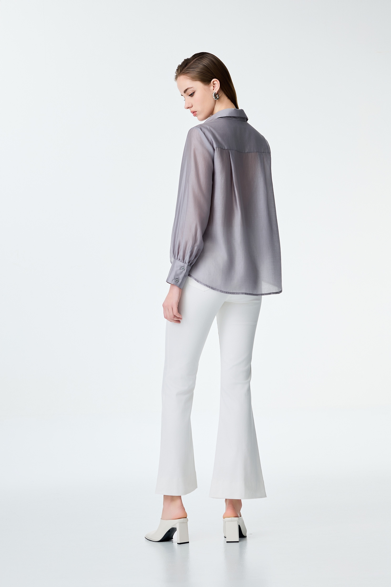 Pocket Embroidery Detail Grey BlousePocket Embroidery Detail Grey Blouse,Office Looks,Tops,Season (SS) Look,Embroidered,Blouses