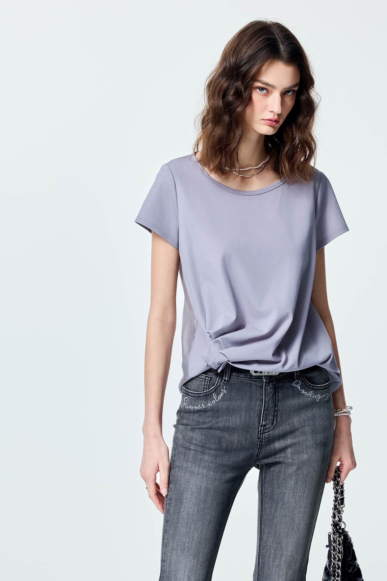 Gathered Pleated Detail Grey TopGathered Pleated Detail Grey Top,T-shirts,Season (SS) Look,Blouses,upperclass