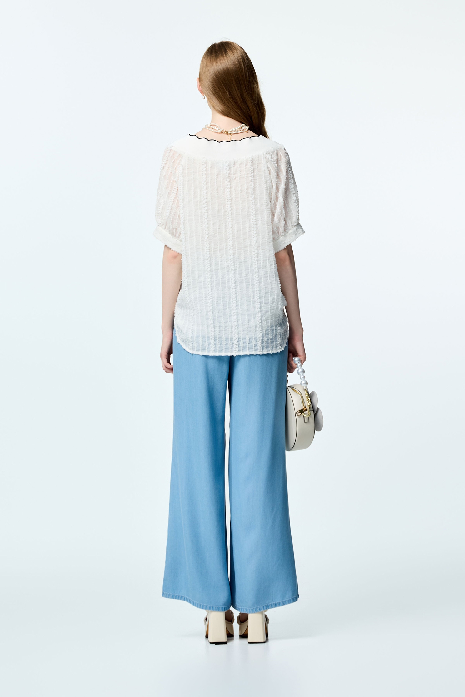 V-neck With Scallop Trim Chiffon TopV-neck With Scallop Trim Chiffon Top,Tops,Season (SS) Look,White tops,Urban Fashion,Chiffon
