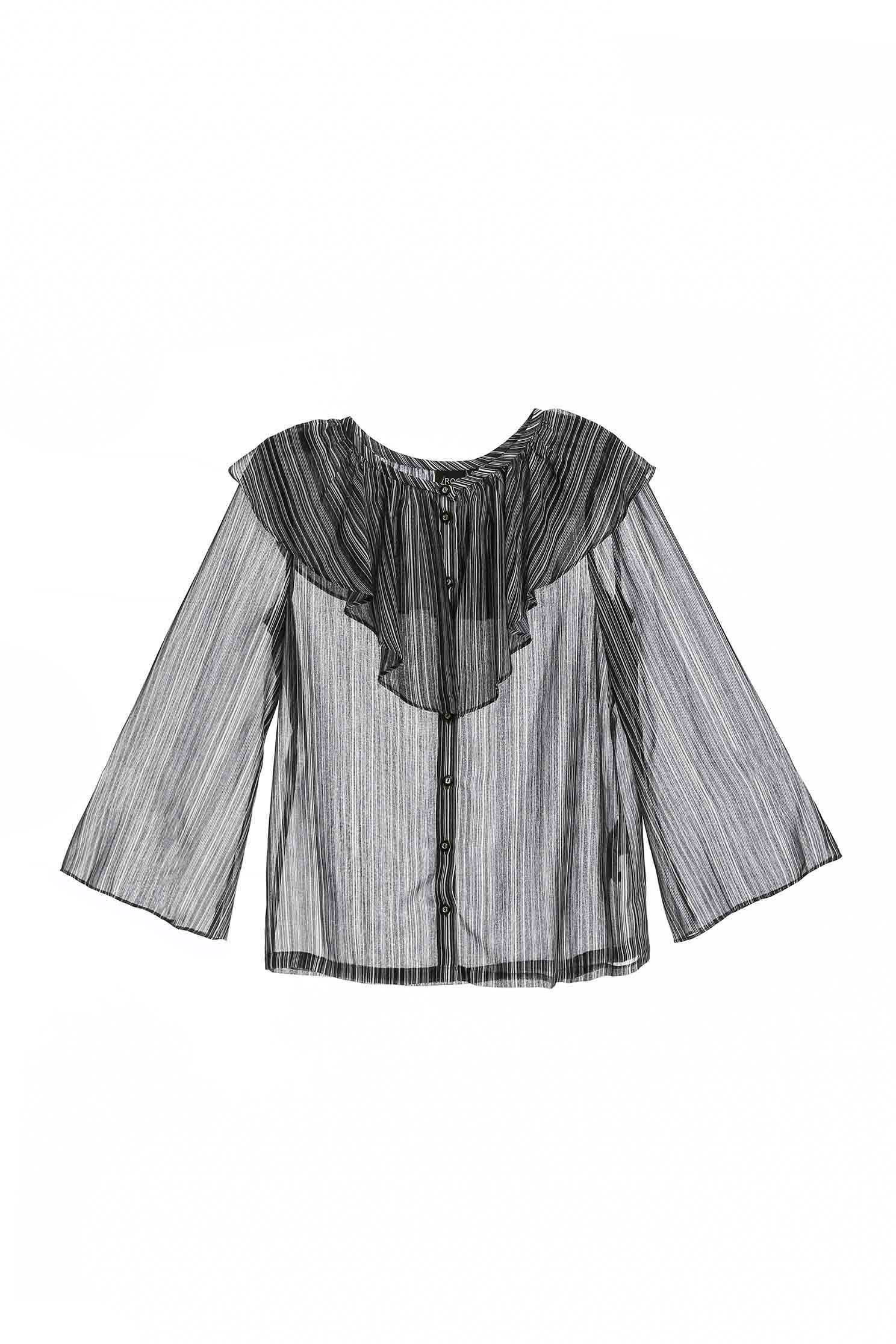 Contrast Stripe Blouse With Flounce NecklineChiffon top with print,Tops,Season (SS) Look,Blouses,Chiffon,Chiffon tops