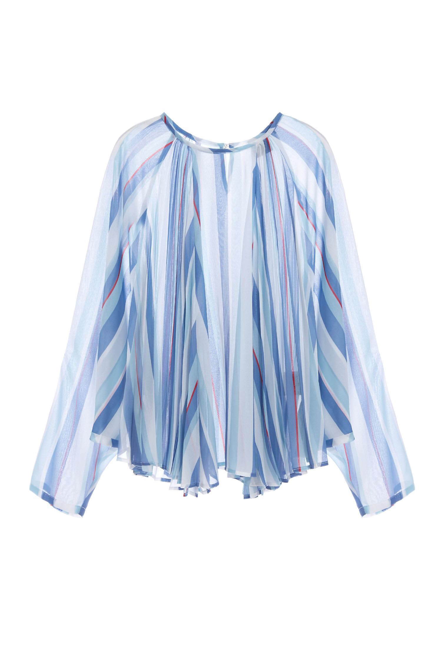 Blue White Stripe Oversize TopStriped chiffon top,Tops,Season (SS) Look,Stripe,mothergift,healing colors,Blouses,relaxrestrictions,Chiffon,Chiffon tops