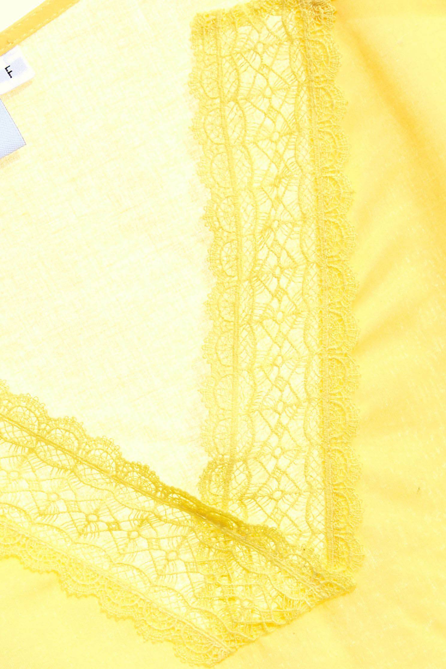 Oversize Yellow Top With Lace Trim DetailYellow cotton top,V-Neck T shirts,Tops,goodlucknewyear,Season (SS) Look,mothergift,Lace,relaxrestrictions