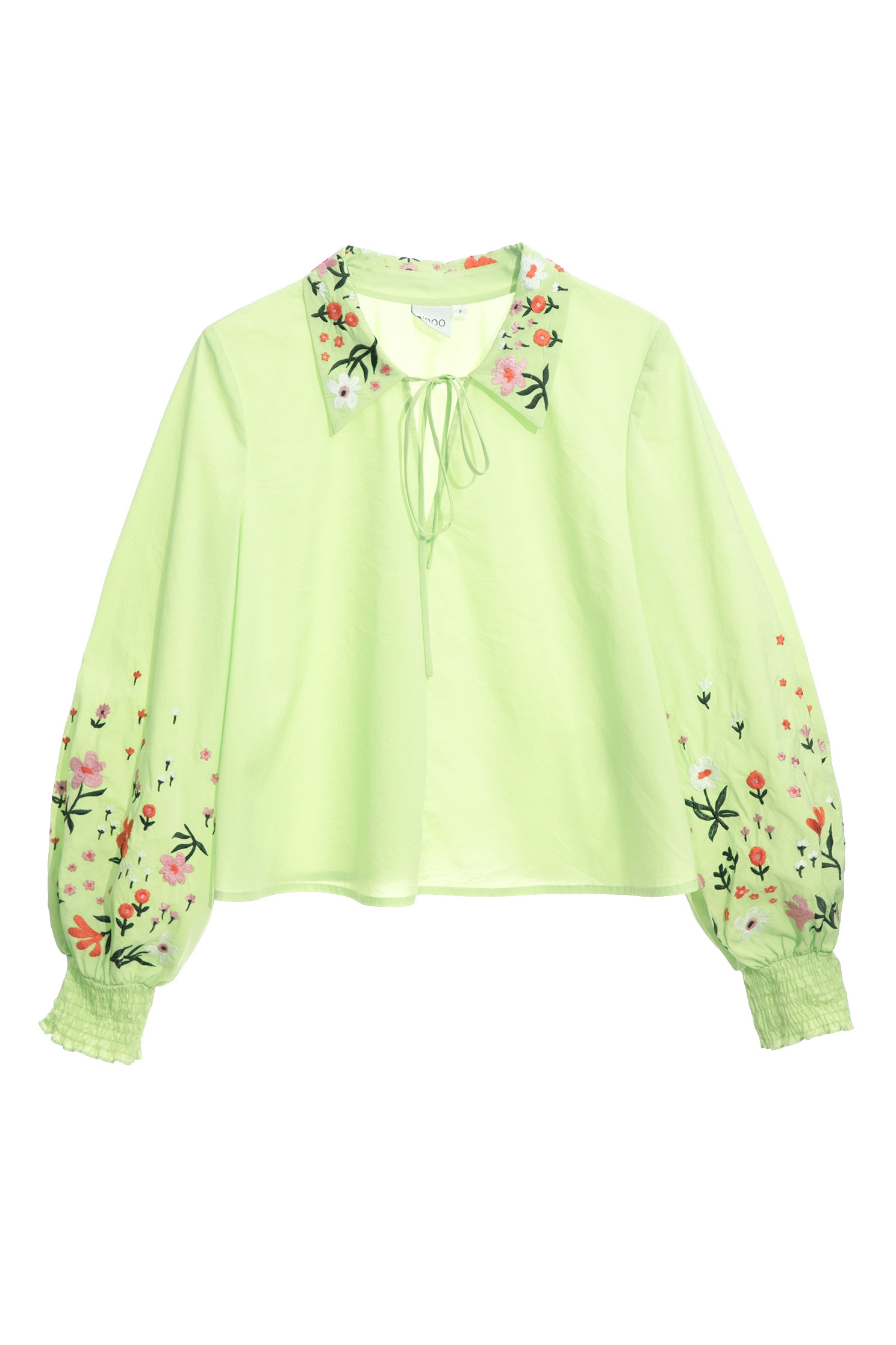 Floral Embroidery Detail Green TopCelery juice color top with embroidery,Tops,Embroidered,Season (SS) Look,Embroidered