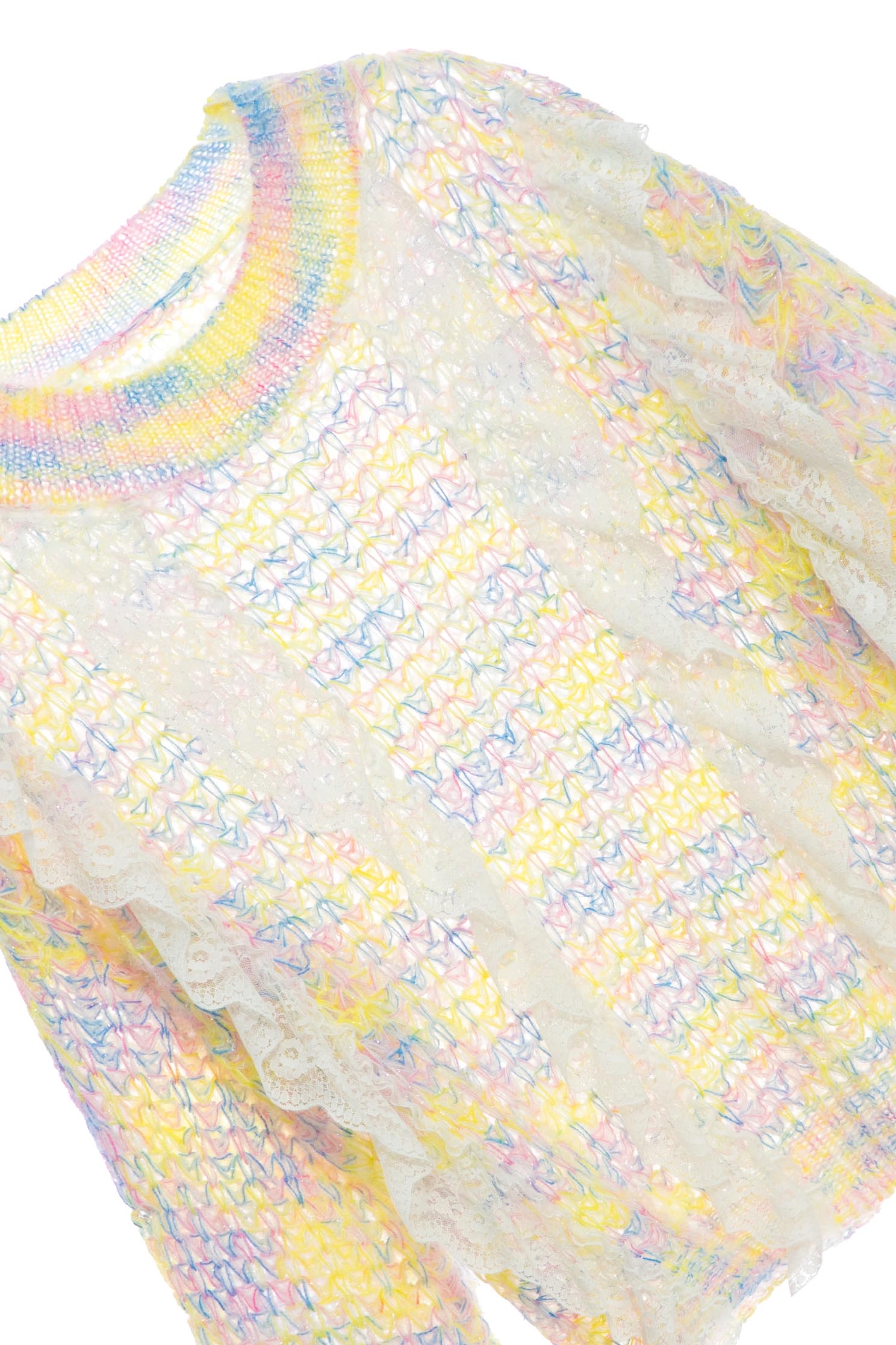 Multi Colour Knit Top With Lace DetailLustrous sheer lulex knit top,Tops,Season (SS) Look,Valentine,Lace,upperclass,Knitted,Knitted tops,Knitted tops