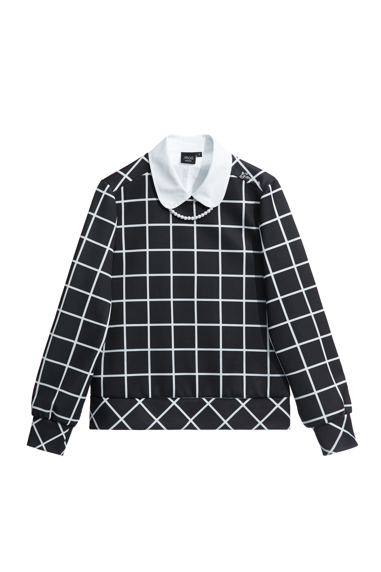 Long Sleeve Checkered Top With Detachable CollarLong Sleeve Checkered Top With Detachable Collar,Tops,Plaid,pearl,Season (AW) Look,Embroidered,Blouses,Long sleeve tops,Necklaces