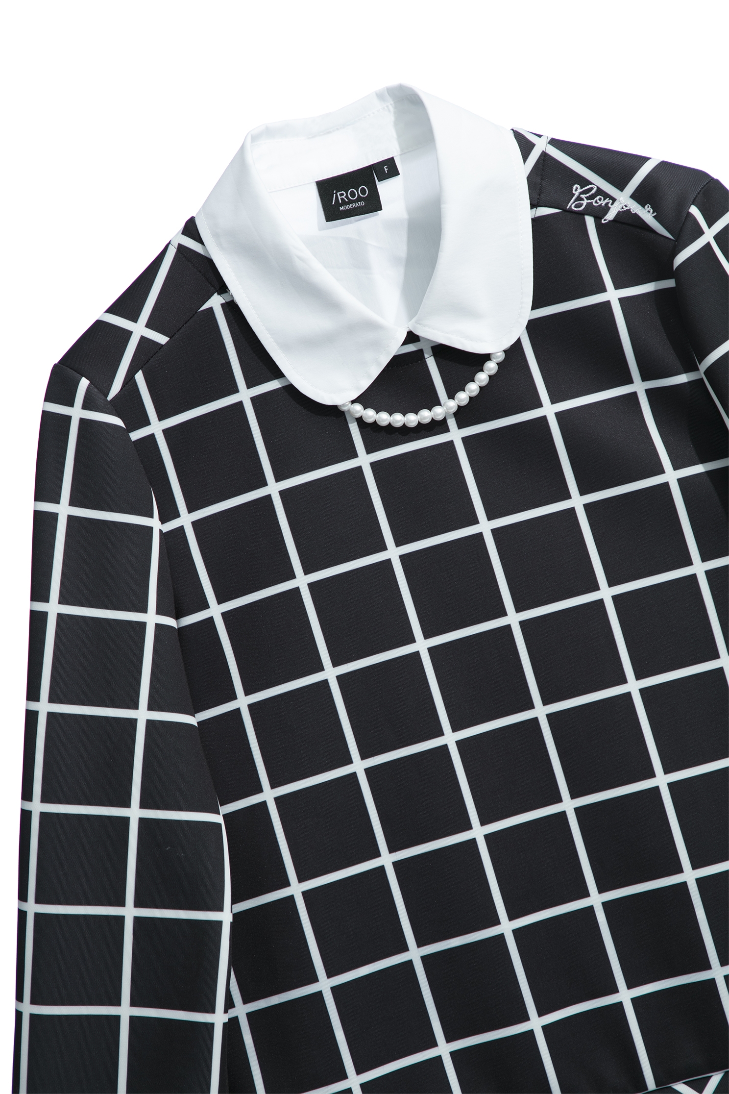 Long Sleeve Checkered Top With Detachable CollarLong Sleeve Checkered Top With Detachable Collar,Tops,Plaid,pearl,Season (AW) Look,Embroidered,Blouses,Long sleeve tops,Necklaces