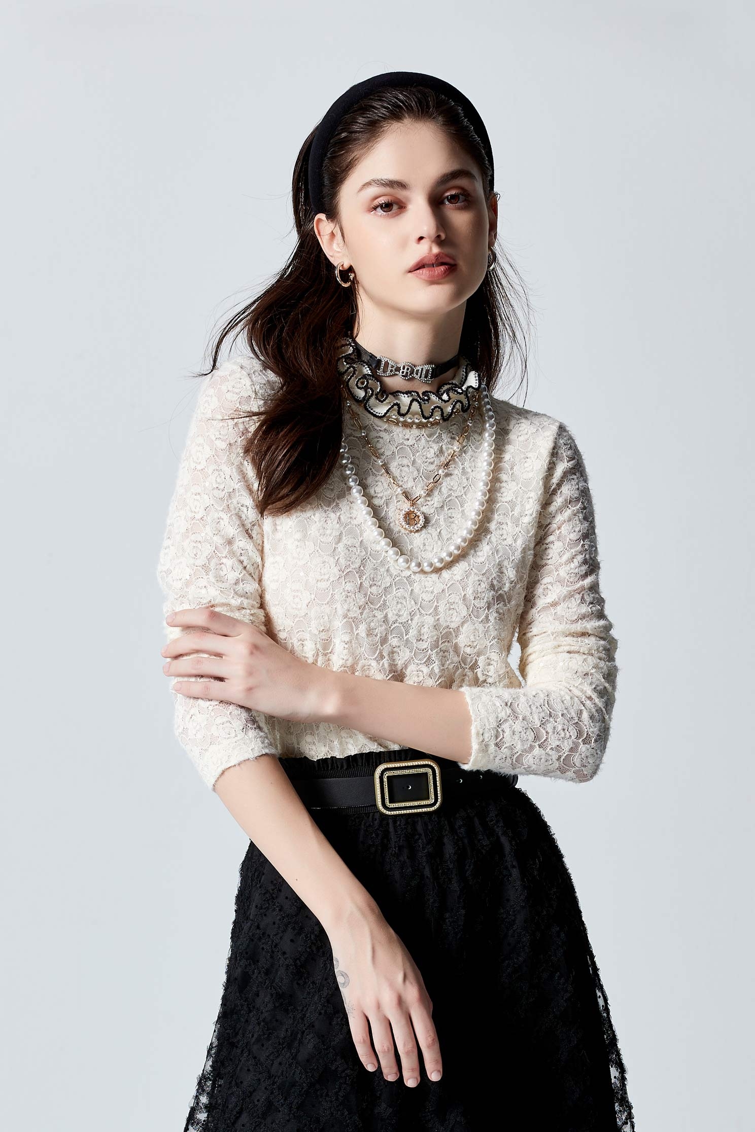 Floral Lace With Ruffle Collar TopFloral Lace With Ruffle Collar Top,Tops,Season (AW) Look,Lace